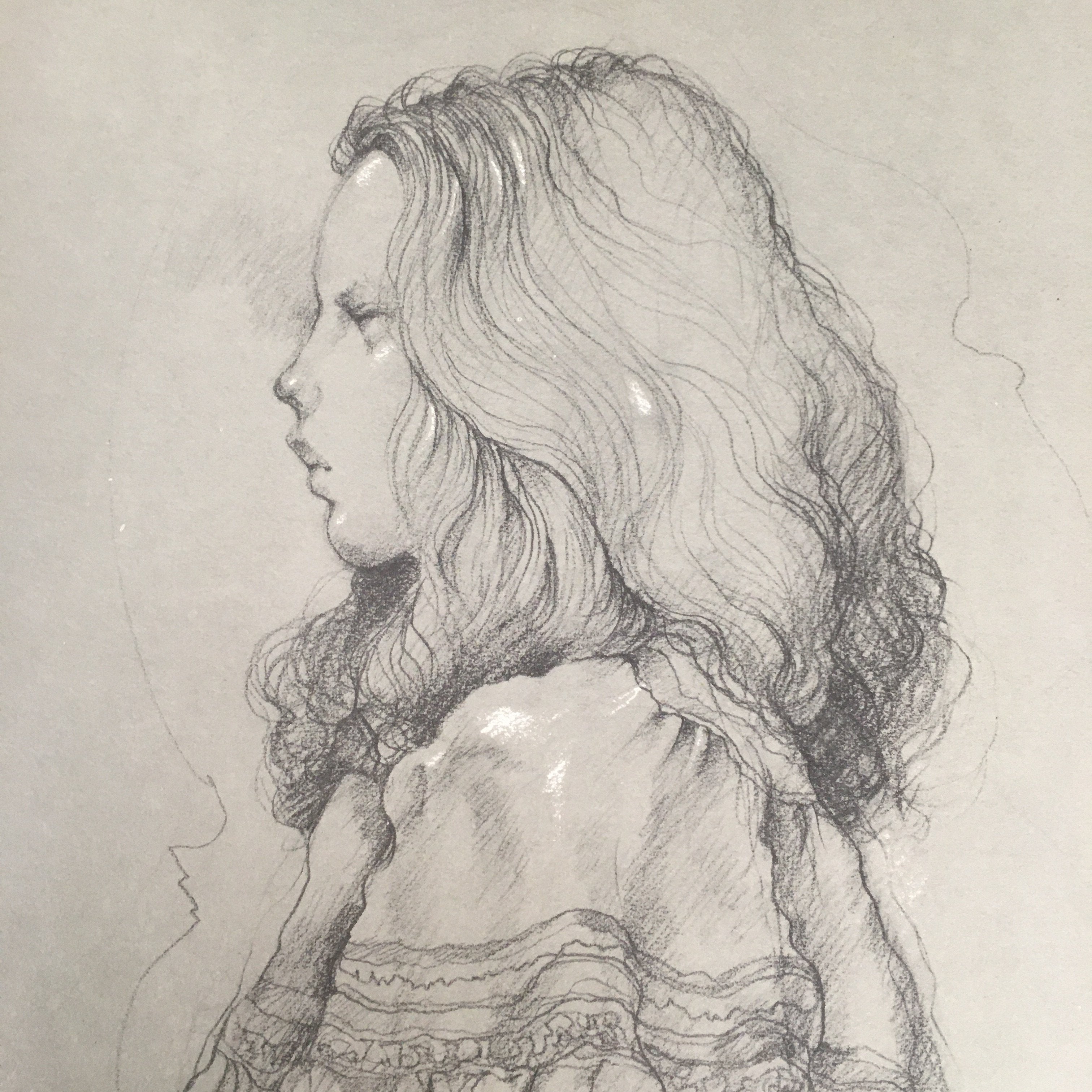 Japanese Art Print Sketching Drawing Woman Profile Dessins Vtg Pencil P281