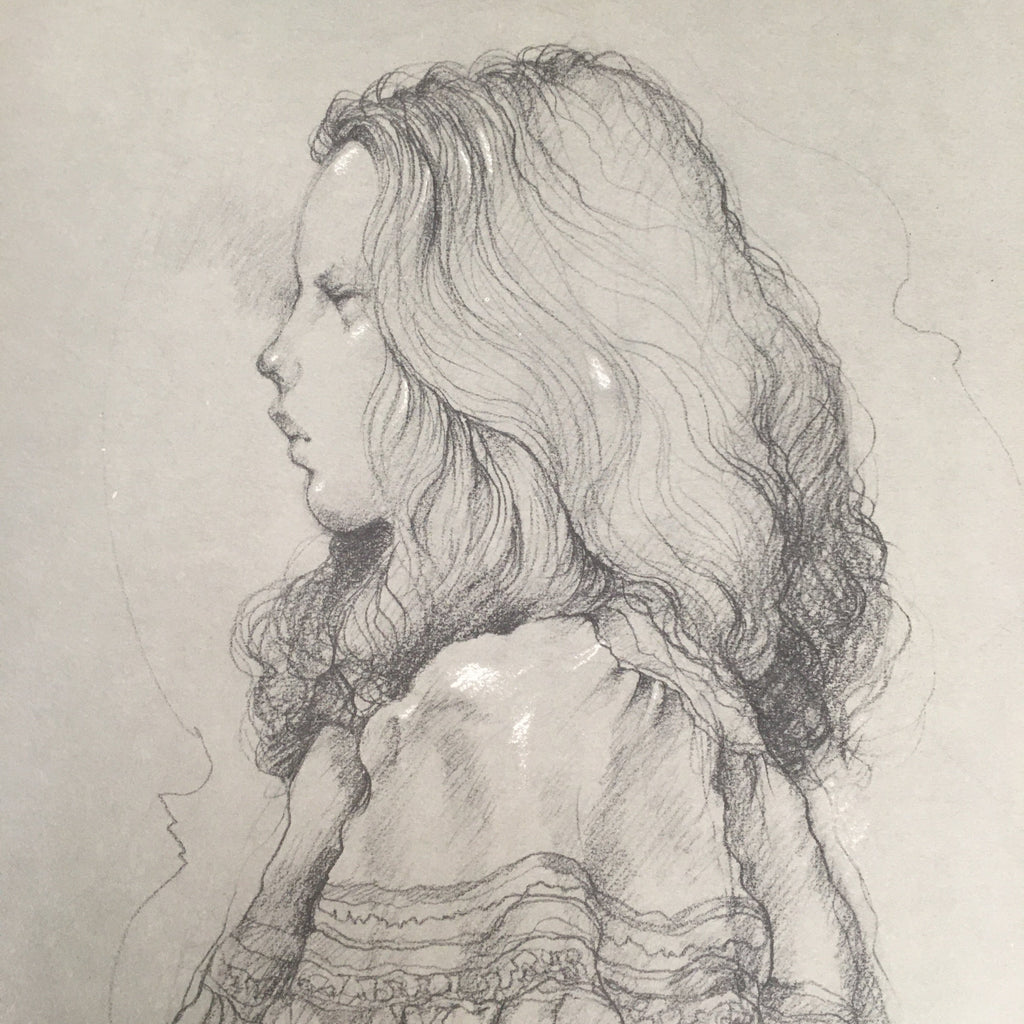 鉛筆画「One Japanese woman」　B5大サイズ Japanese Art Print Sketching Drawing Woman Profile Dessins Vtg
