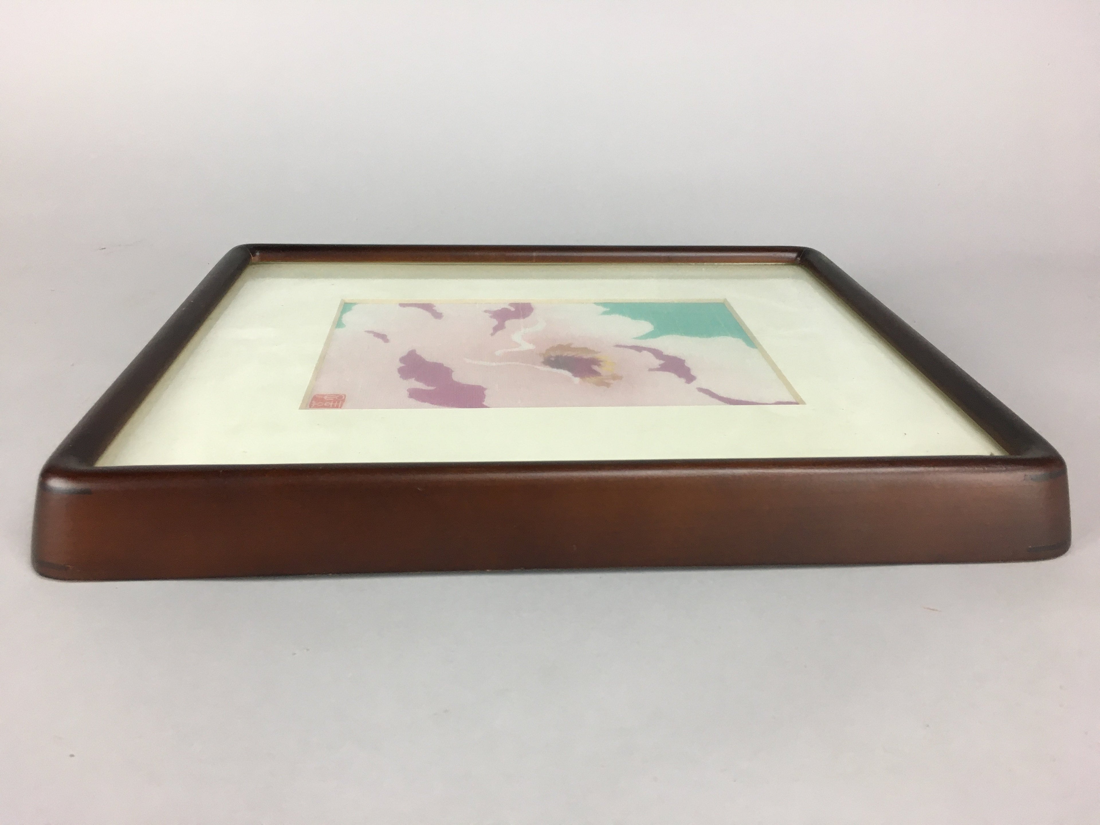 Japanese Art Print Vtg Framed Dyed Picture Pink Peony Flower JK186