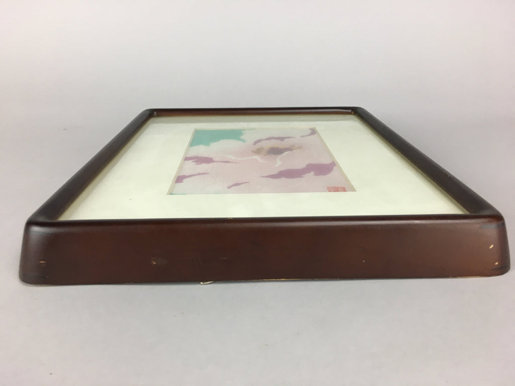 Japanese Art Print Vtg Framed Dyed Picture Pink Peony Flower JK186