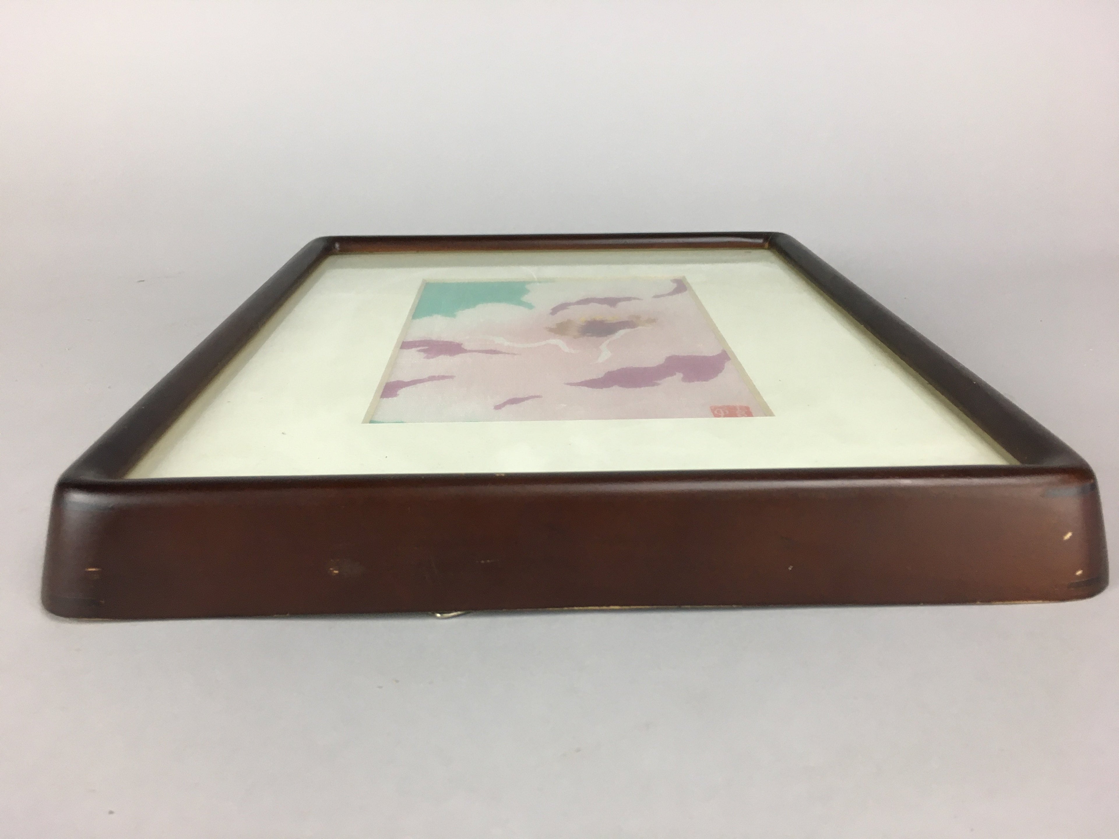 Japanese Art Print Vtg Framed Dyed Picture Pink Peony Flower JK186