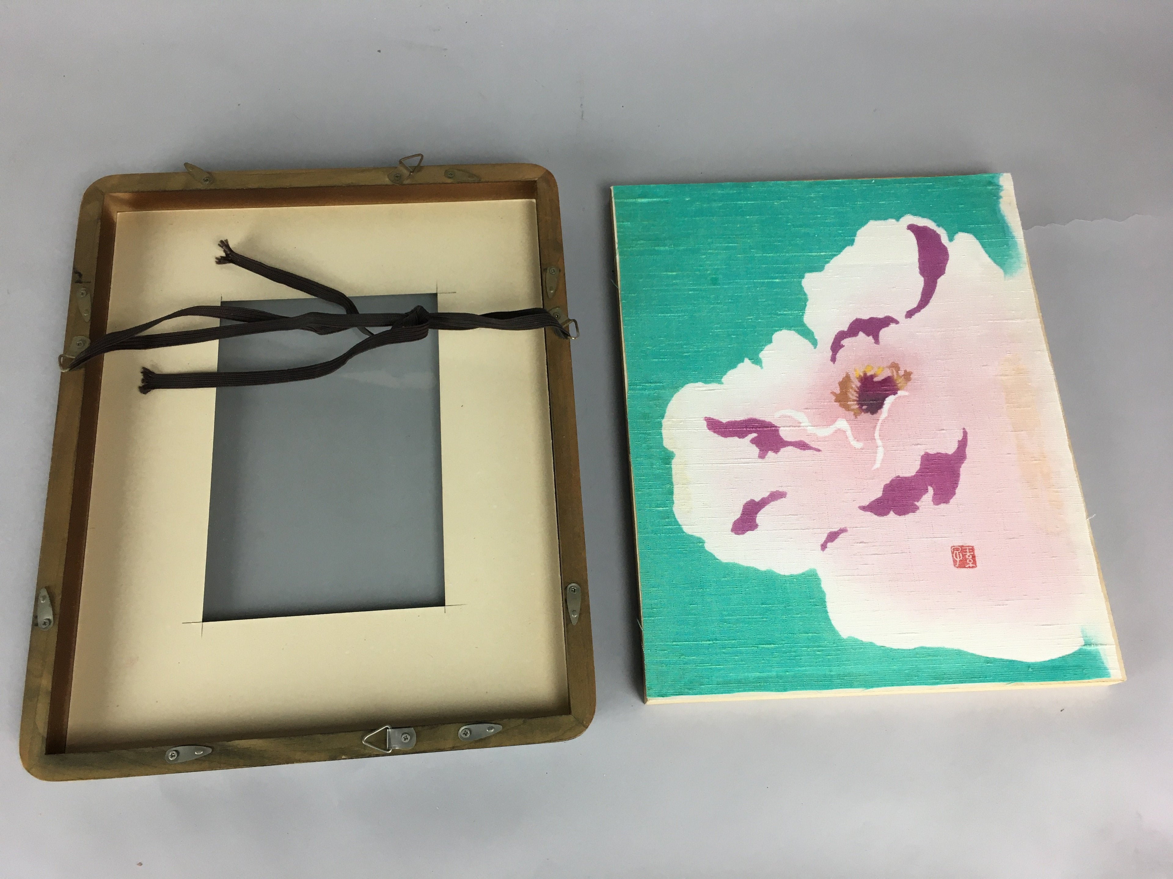 Japanese Art Print Vtg Framed Dyed Picture Pink Peony Flower JK186