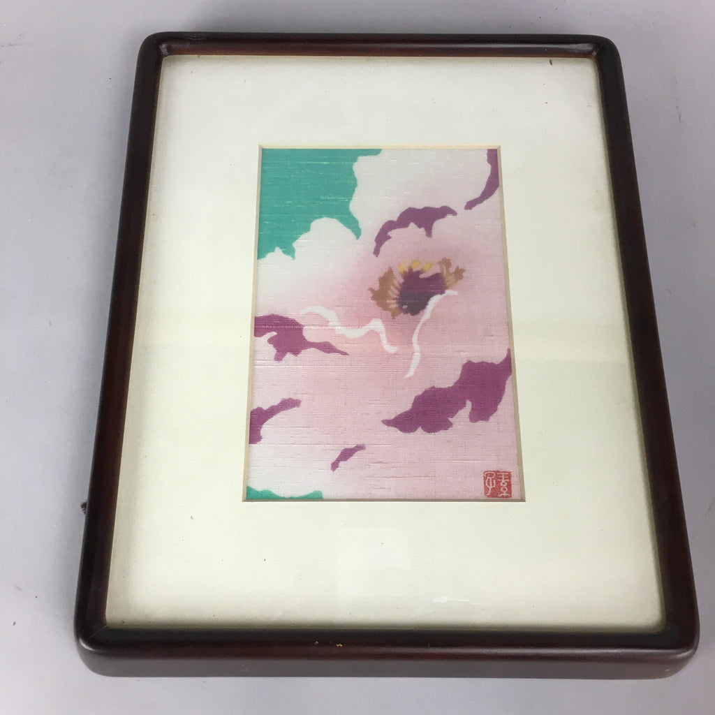 Japanese Art Print Vtg Framed Dyed Picture Pink Peony Flower JK186