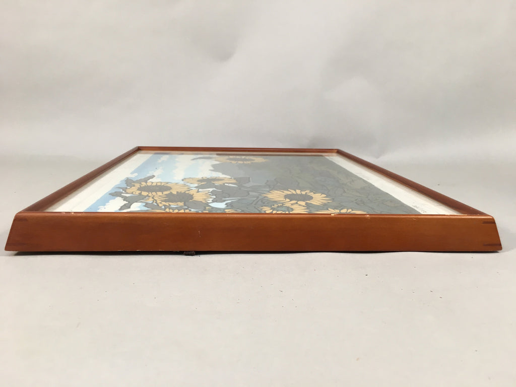 Japanese Art Print Woodblock Vtg Framed Hanga KIsokaido Mountain Sunflower JK179