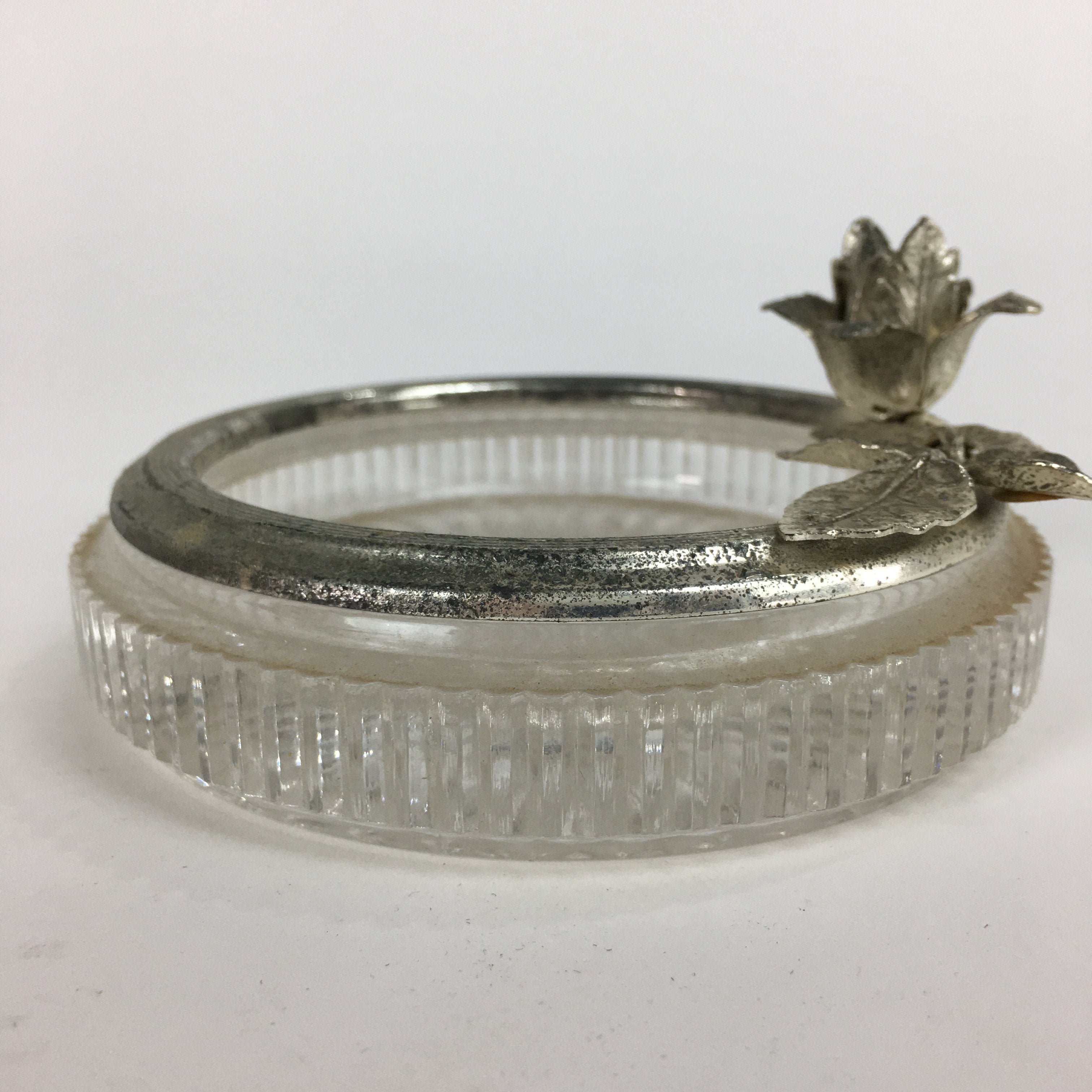 Japanese Ashtray Display Vtg Glass Metal Rose Coin Ornament Haizara JK202