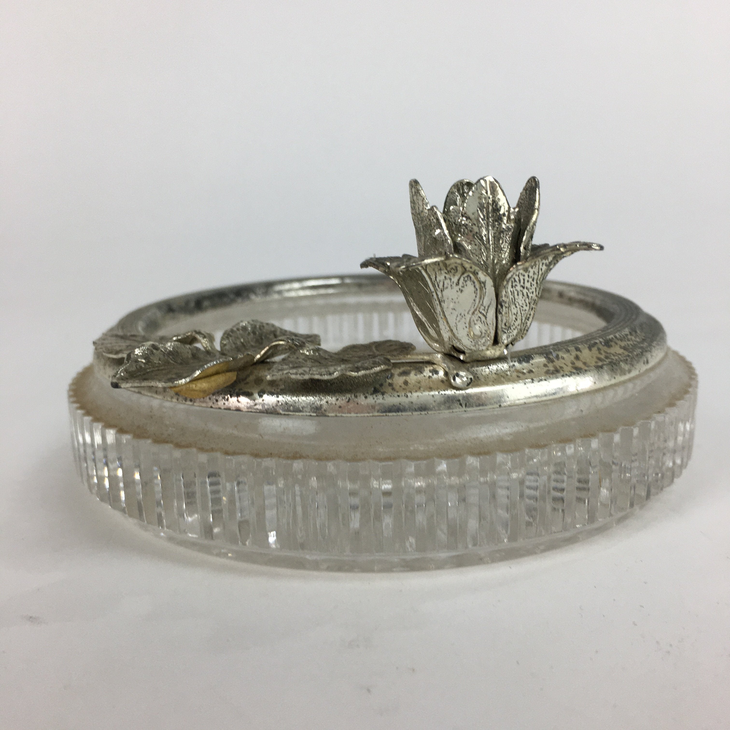 Japanese Ashtray Display Vtg Glass Metal Rose Coin Ornament Haizara JK202