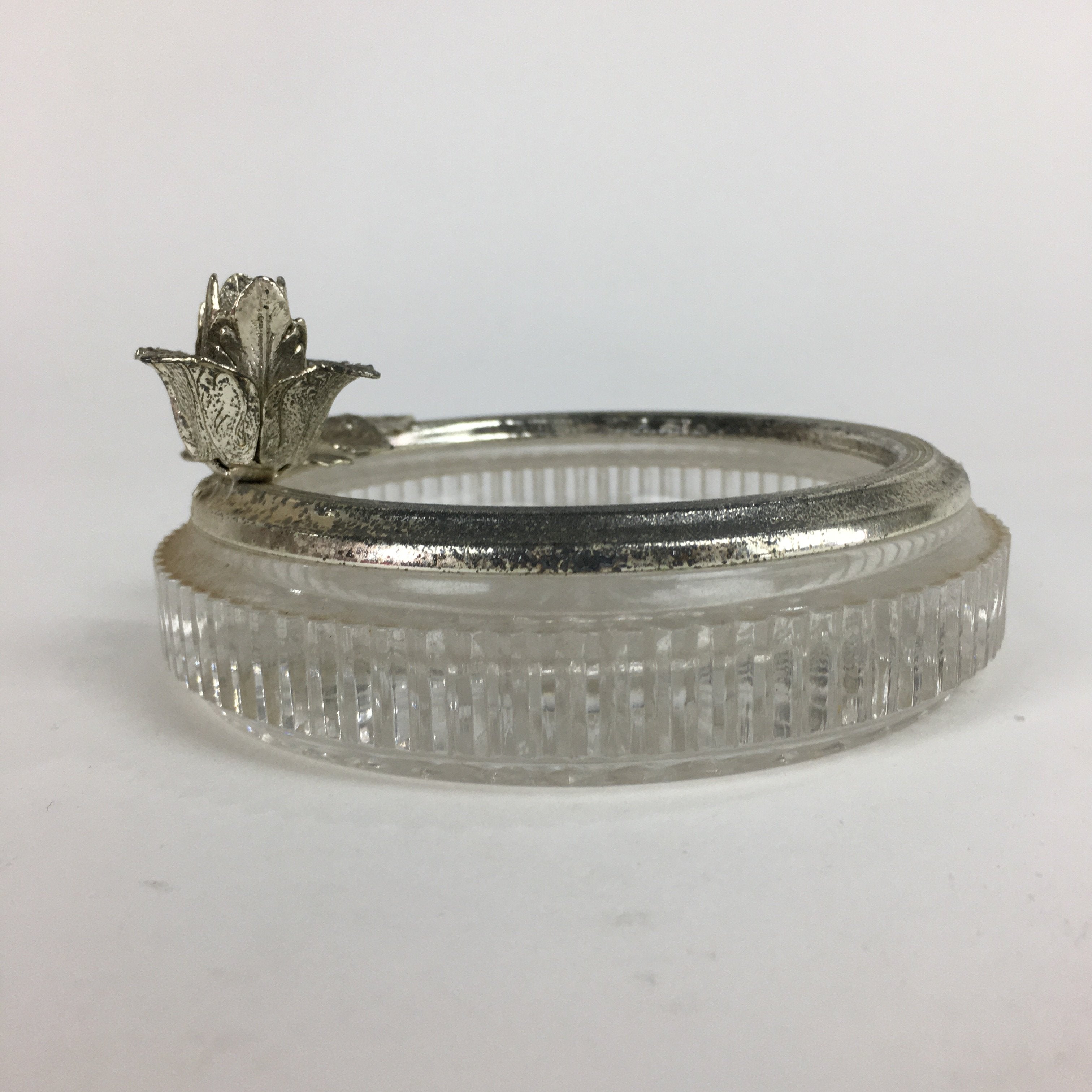 Japanese Ashtray Display Vtg Glass Metal Rose Coin Ornament Haizara JK202