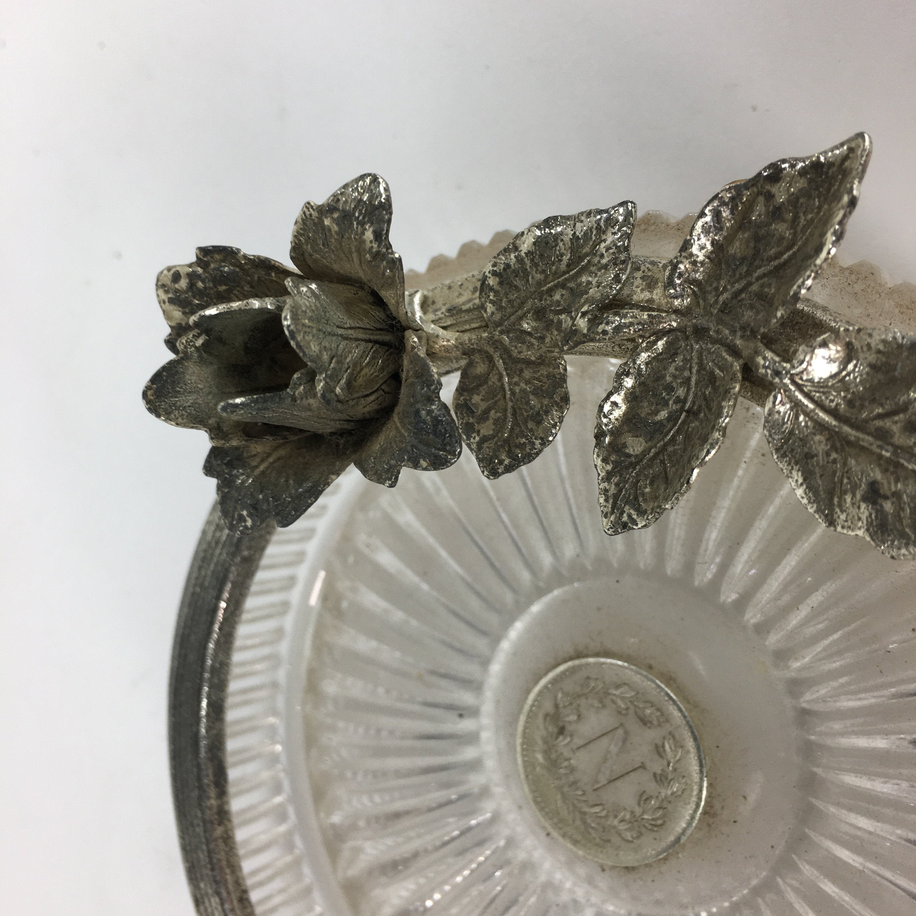 Japanese Ashtray Display Vtg Glass Metal Rose Coin Ornament Haizara JK202