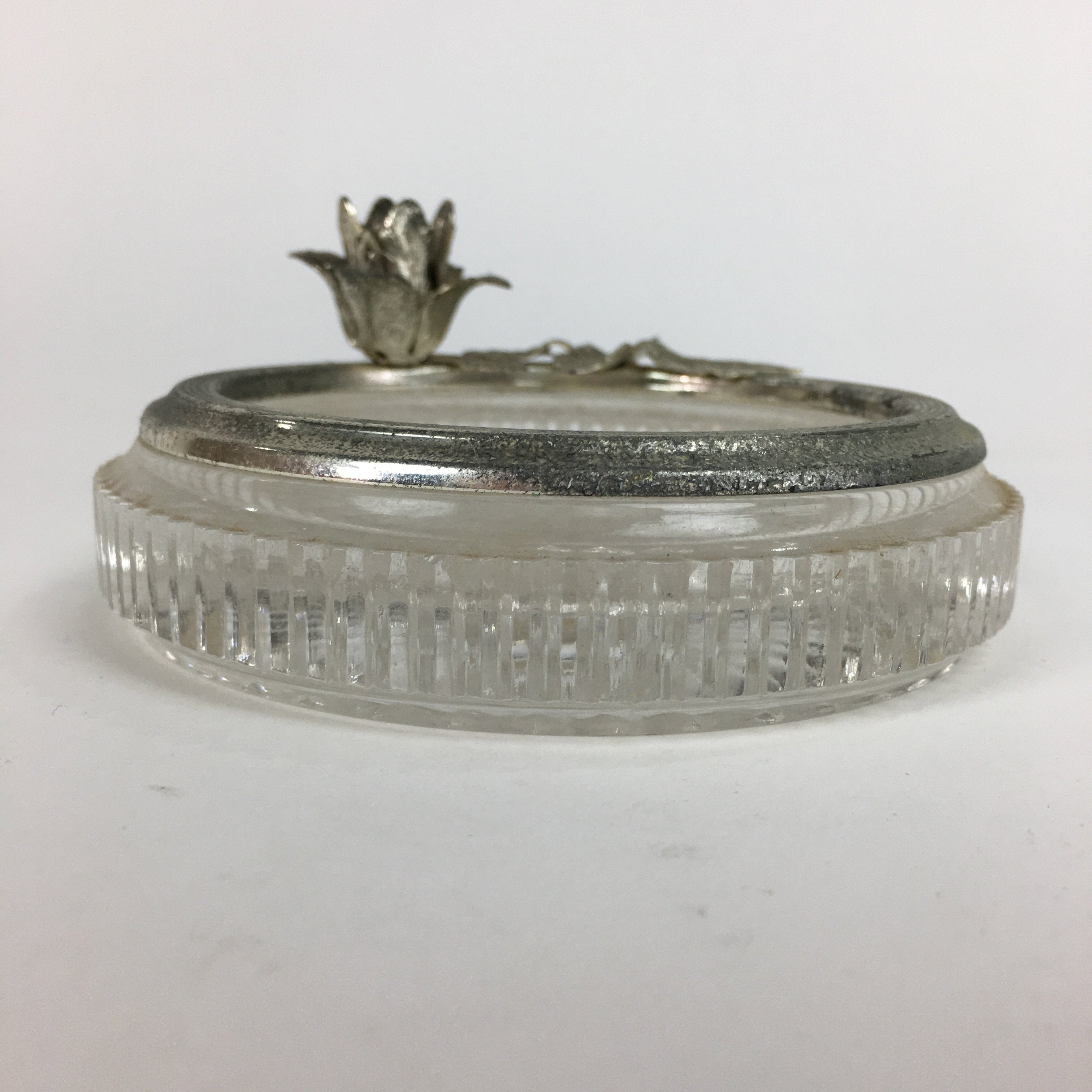 Japanese Ashtray Display Vtg Glass Metal Rose Coin Ornament Haizara JK202