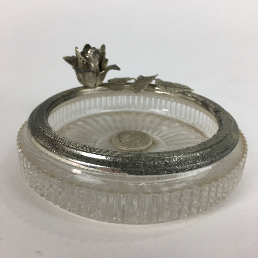 Japanese Ashtray Display Vtg Glass Metal Rose Coin Ornament