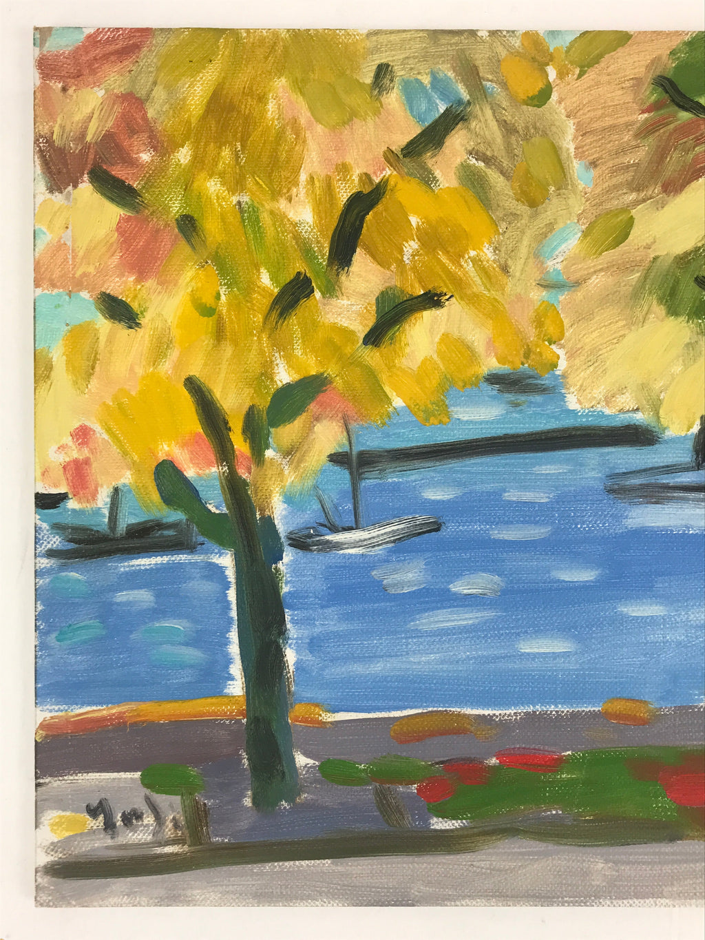 Japanese Autumn Lake View Oil Painting Original Signed Yoshihiro Hagino FL170
