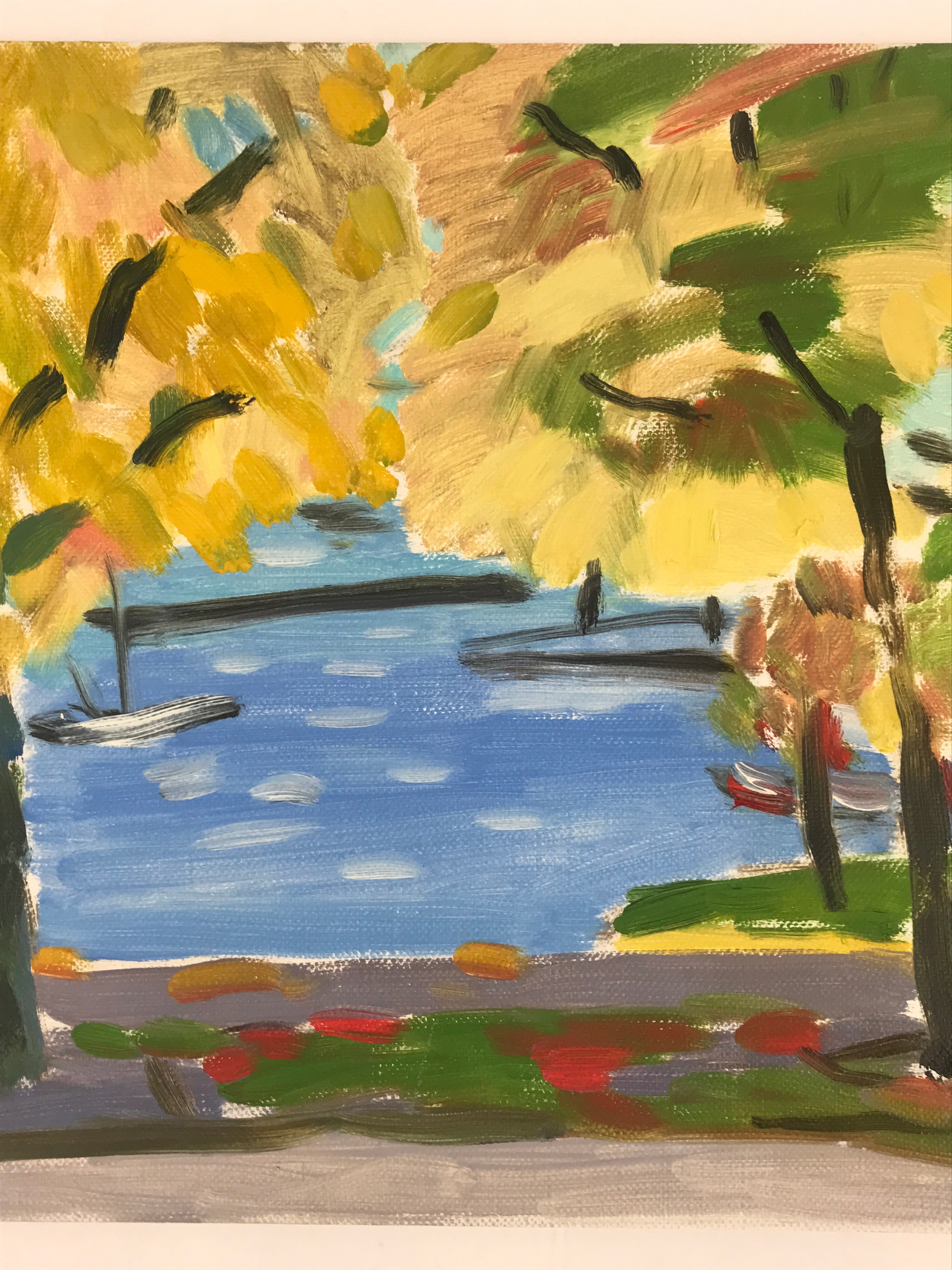 Japanese Autumn Lake View Oil Painting Original Signed Yoshihiro Hagino FL170