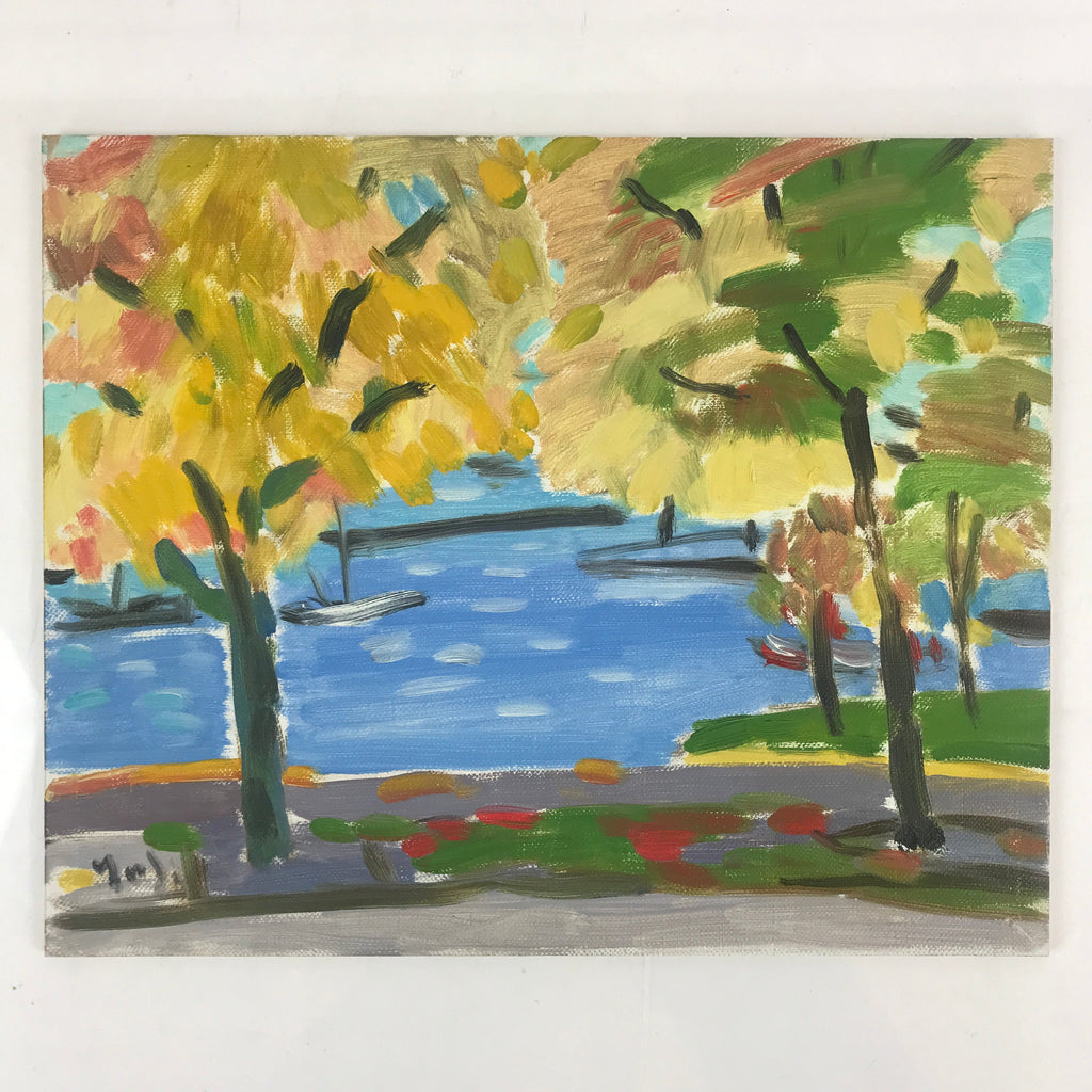 Japanese Autumn Lake View Oil Painting Original Signed Yoshihiro Hagino FL170