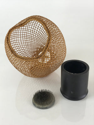 Japanese Bamboo Basket And Flower Vase Vtg Kabin Ikebana Arrangement PX628