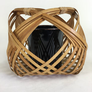 Japanese Bamboo Basket Ceramic Vase Vtg Flower Arrangement Ikebana FFV914