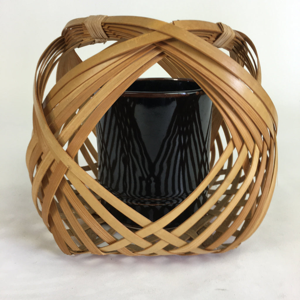 Japanese Bamboo Basket Ceramic Vase Vtg Flower Arrangement Ikebana FFV914