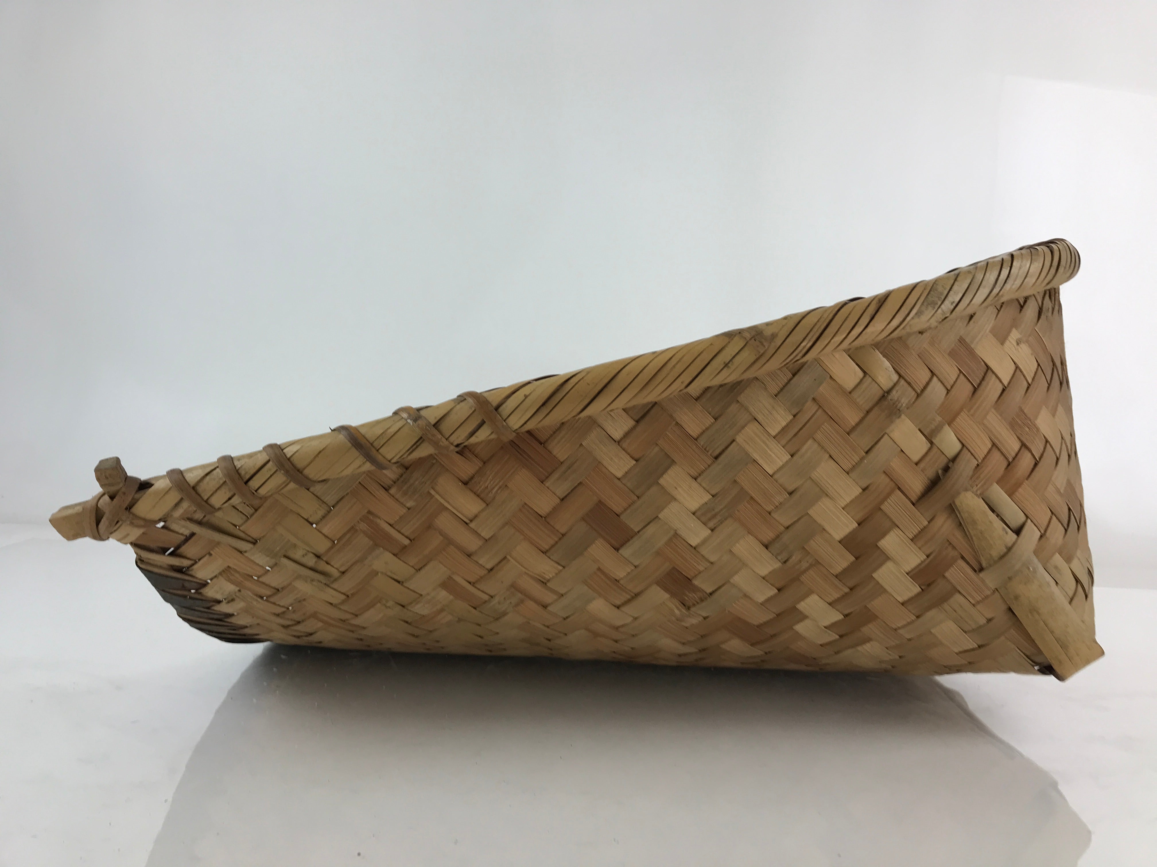 Japanese Bamboo Basket Dustpan Vtg Mino-Sakari Chiritori Brown B197