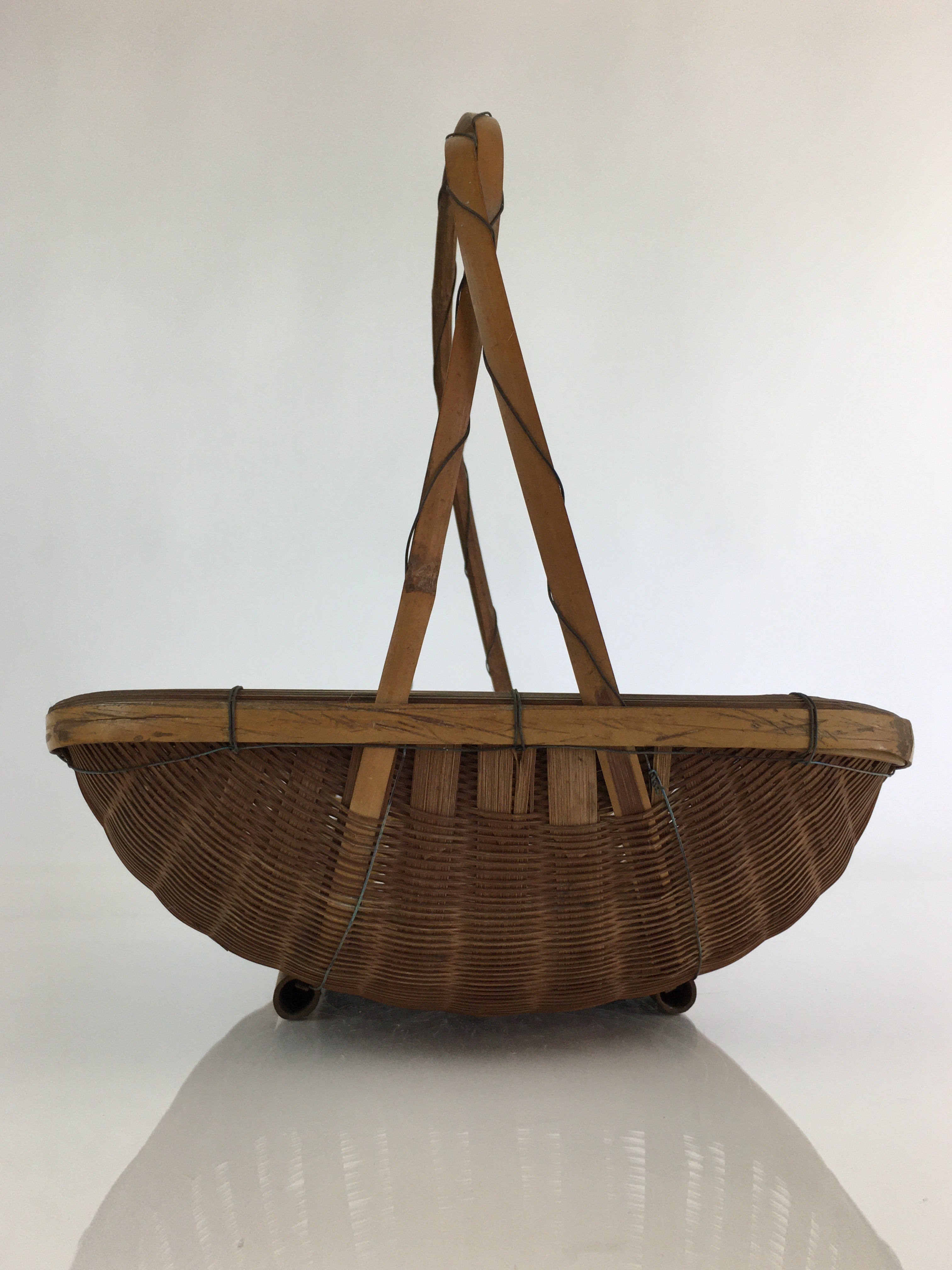 Japanese Bamboo Basket Kago Zaru Vtg Ikebana Flower Arrangement B201