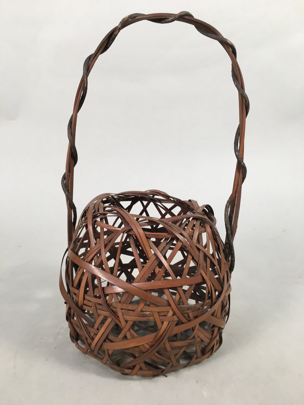 Japanese Bamboo Basket Vtg Flower Vase Ikebana Arrangement Kado B130