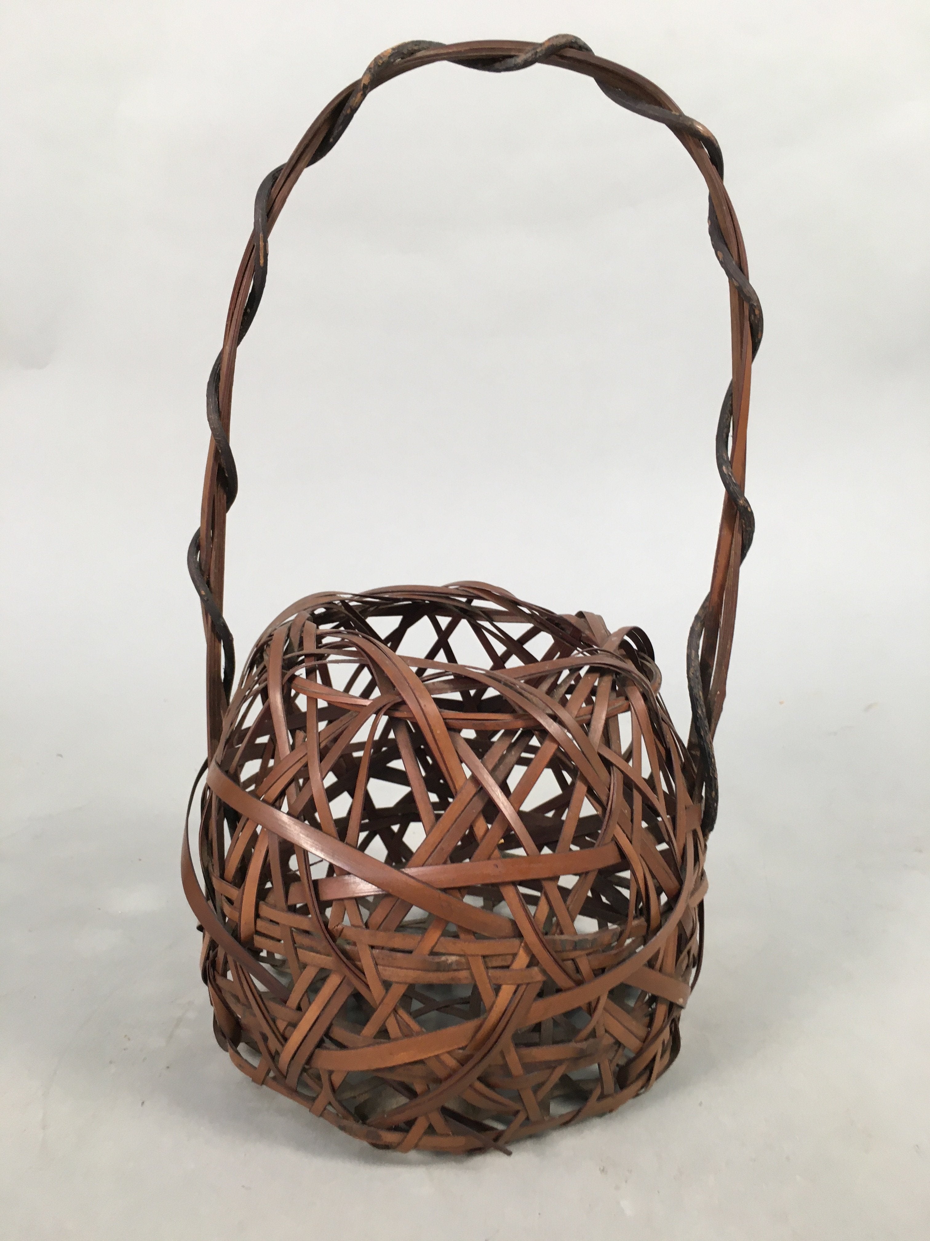 Japanese Bamboo Basket Vtg Flower Vase Ikebana Arrangement Kado B130