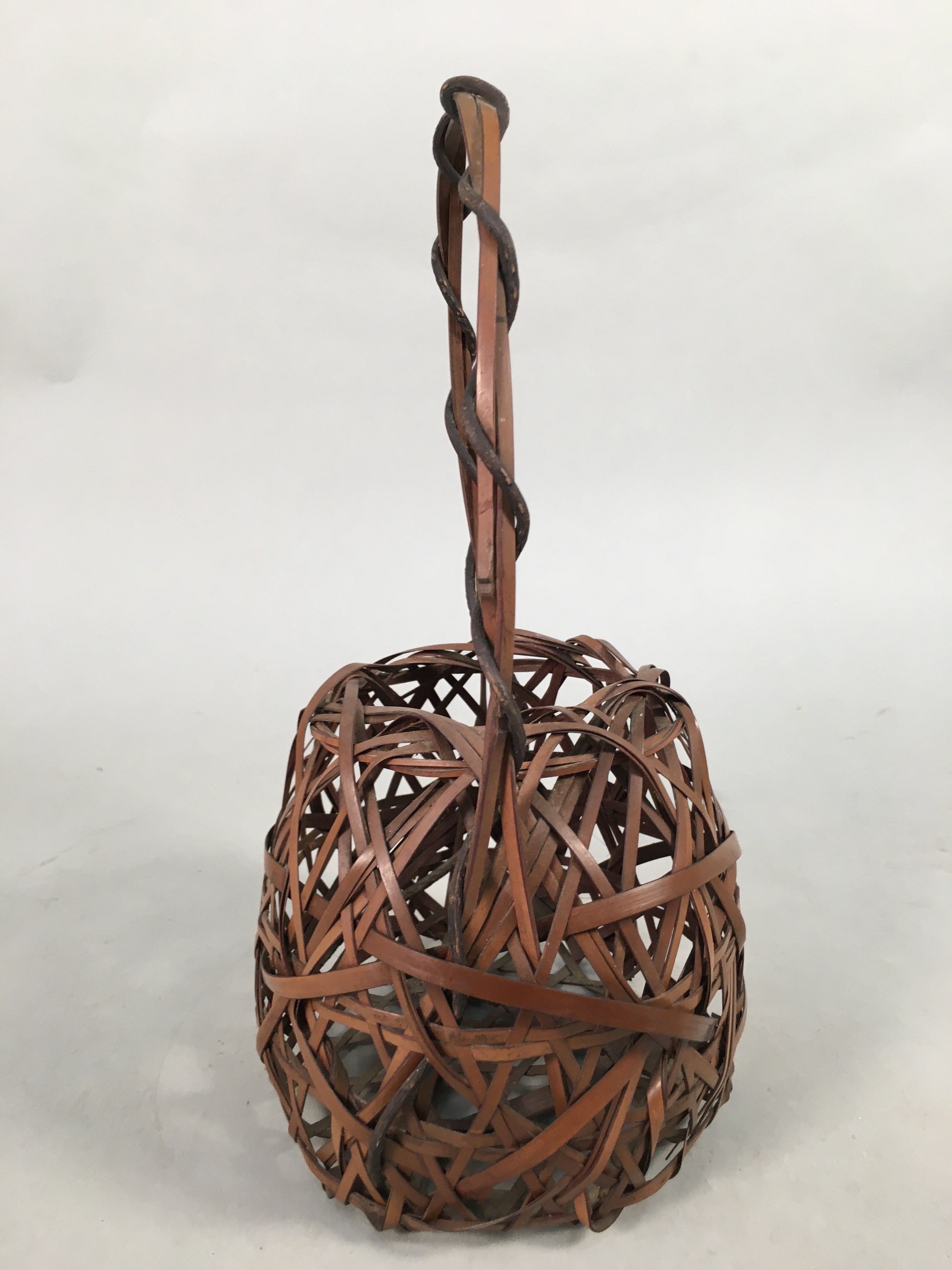 Japanese Bamboo Basket Vtg Flower Vase Ikebana Arrangement Kado B130
