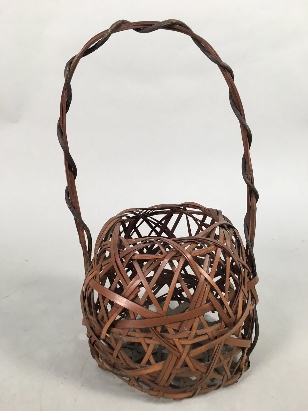 Japanese Bamboo Basket Vtg Flower Vase Ikebana Arrangement Kado B130