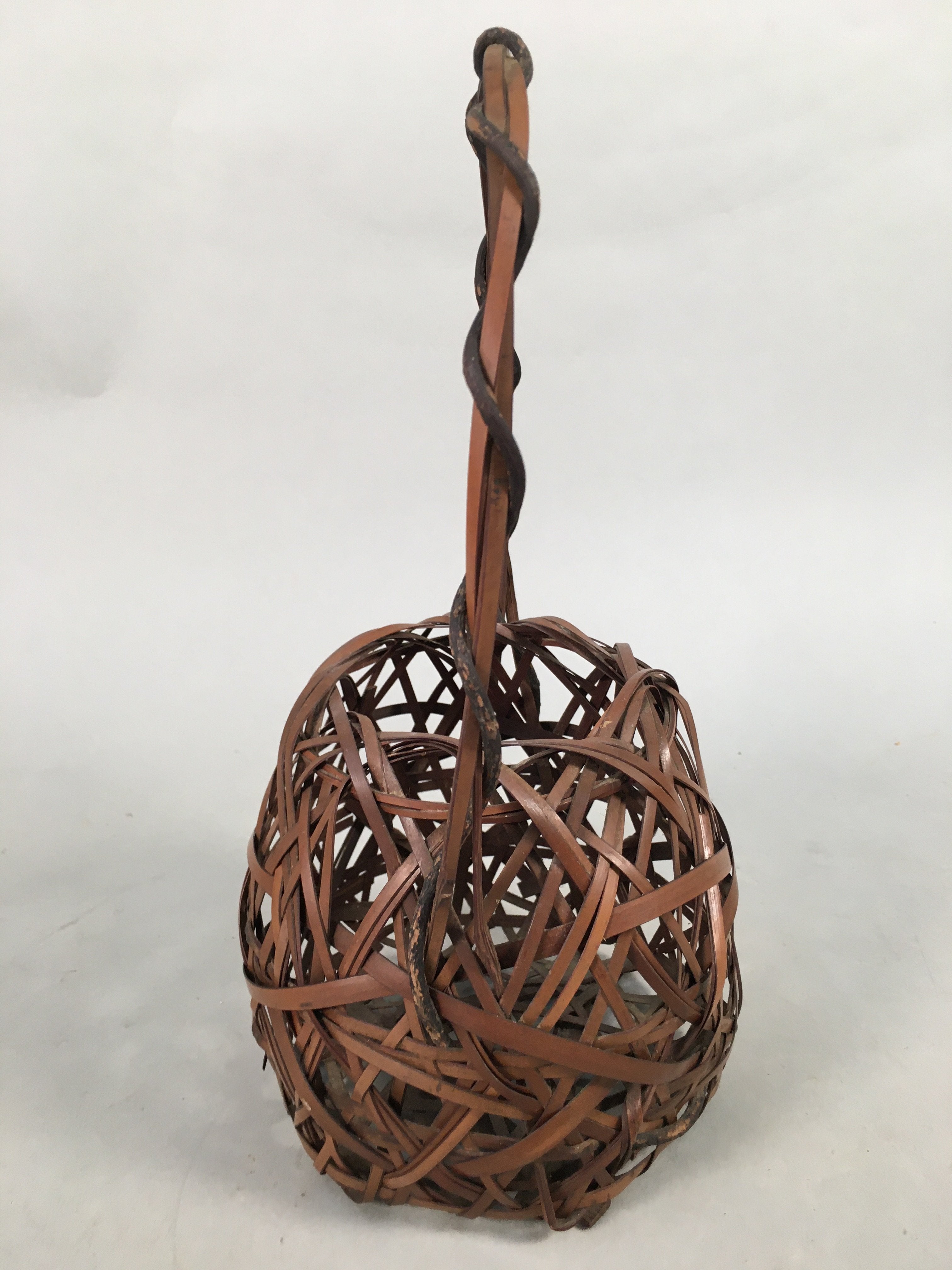 Japanese Bamboo Basket Vtg Flower Vase Ikebana Arrangement Kado B130