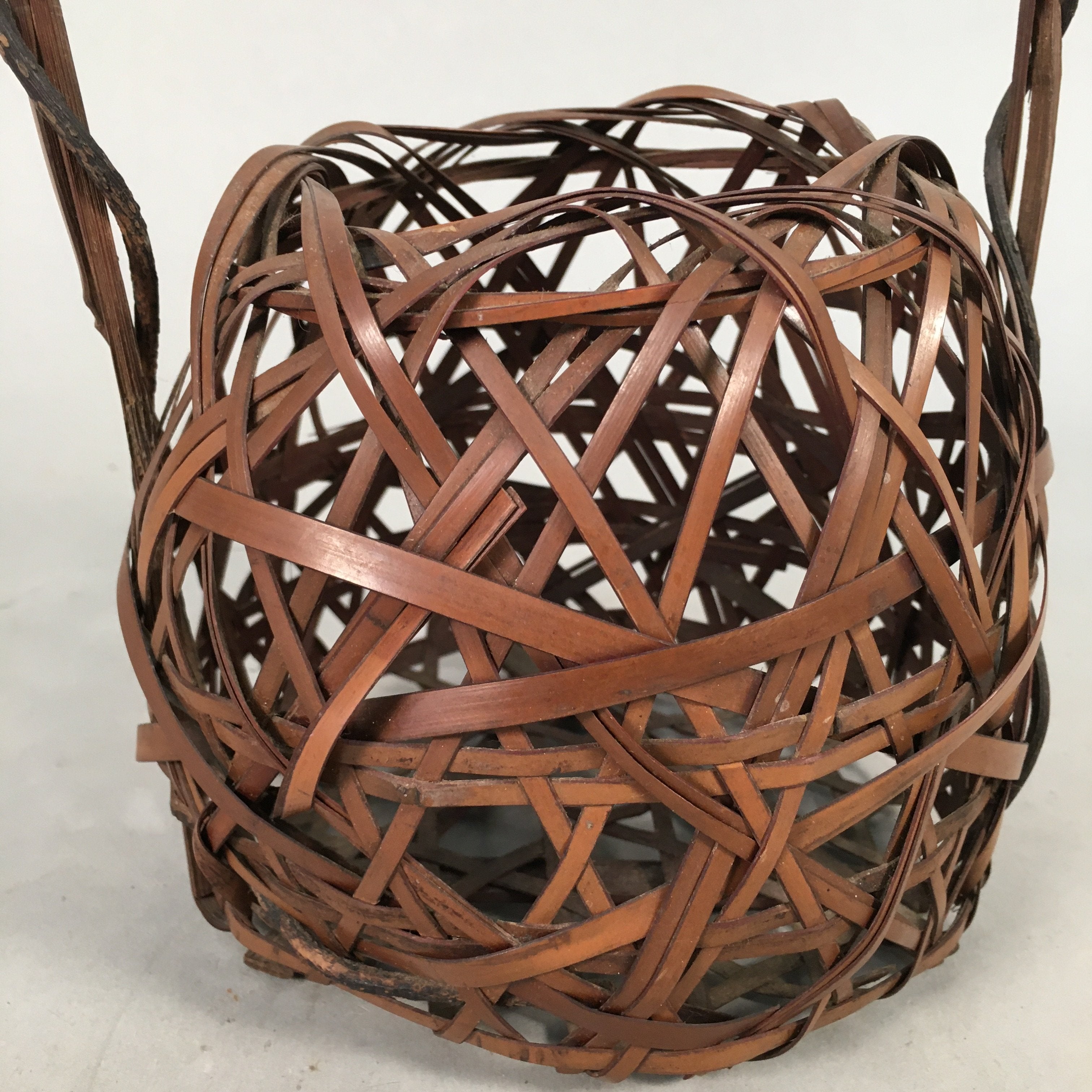 Japanese Bamboo Basket Vtg Flower Vase Ikebana Arrangement Kado B130
