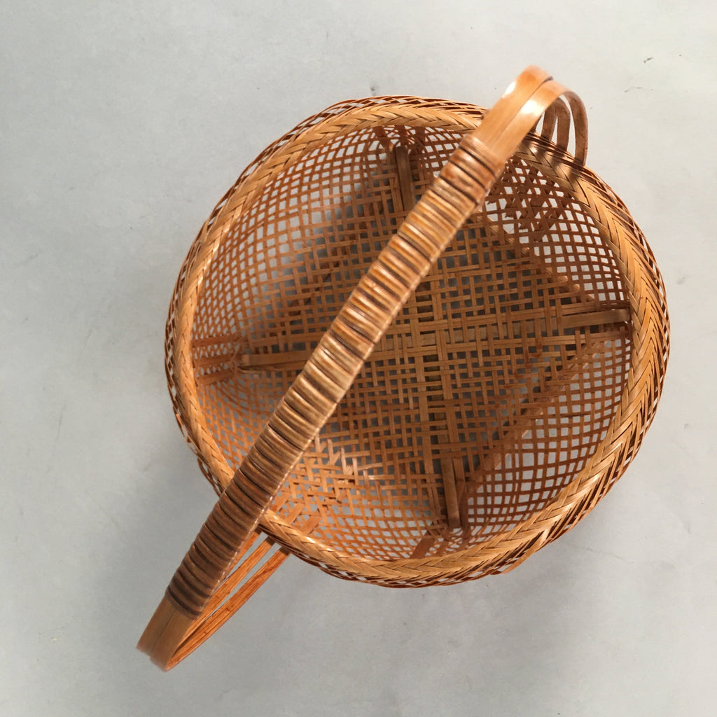 Japanese Bamboo Basket Vtg Flower Vase Ikebana Arrangement Kado B134