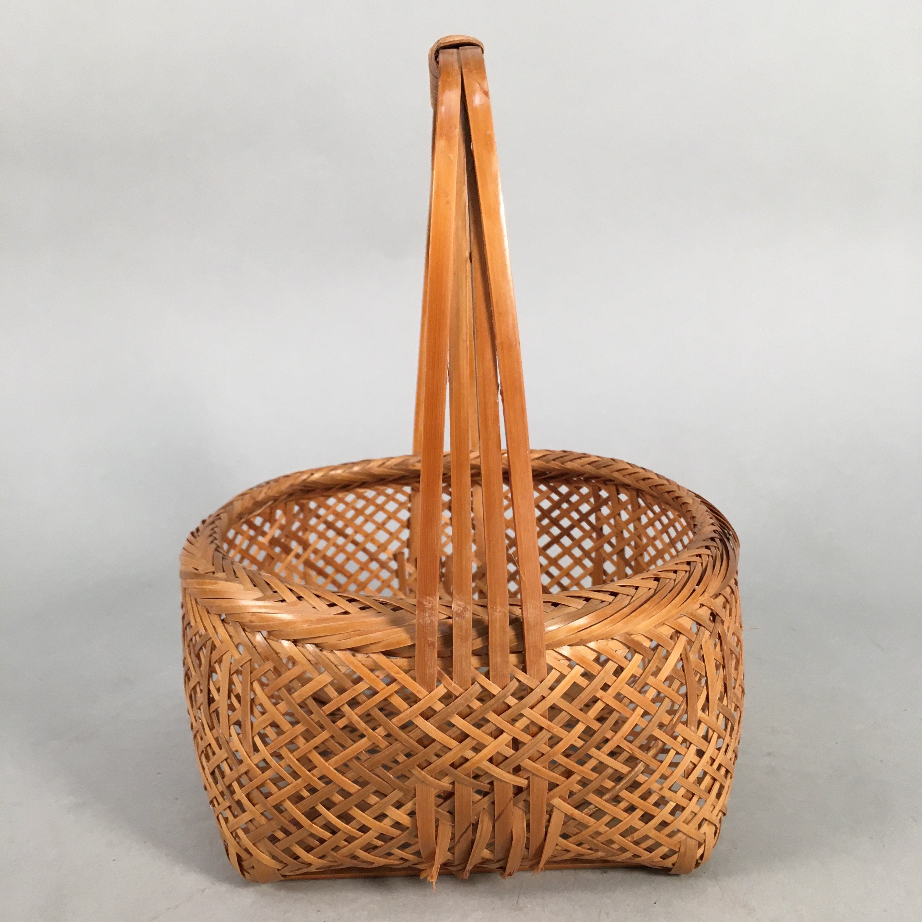 Japanese Bamboo Basket Vtg Flower Vase Ikebana Arrangement Kado B135