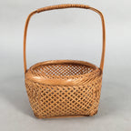 Japanese Bamboo Basket Vtg Flower Vase Ikebana Arrangement Kado B136