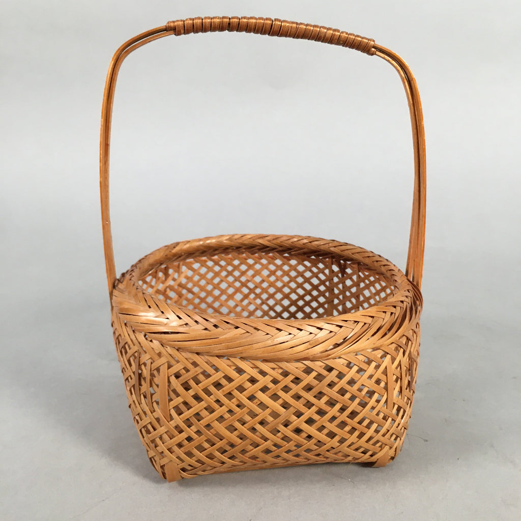 Japanese Bamboo Basket Vtg Flower Vase Ikebana Arrangement Kado B136