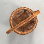 Japanese Bamboo Basket Vtg Flower Vase Ikebana Arrangement Kado B136