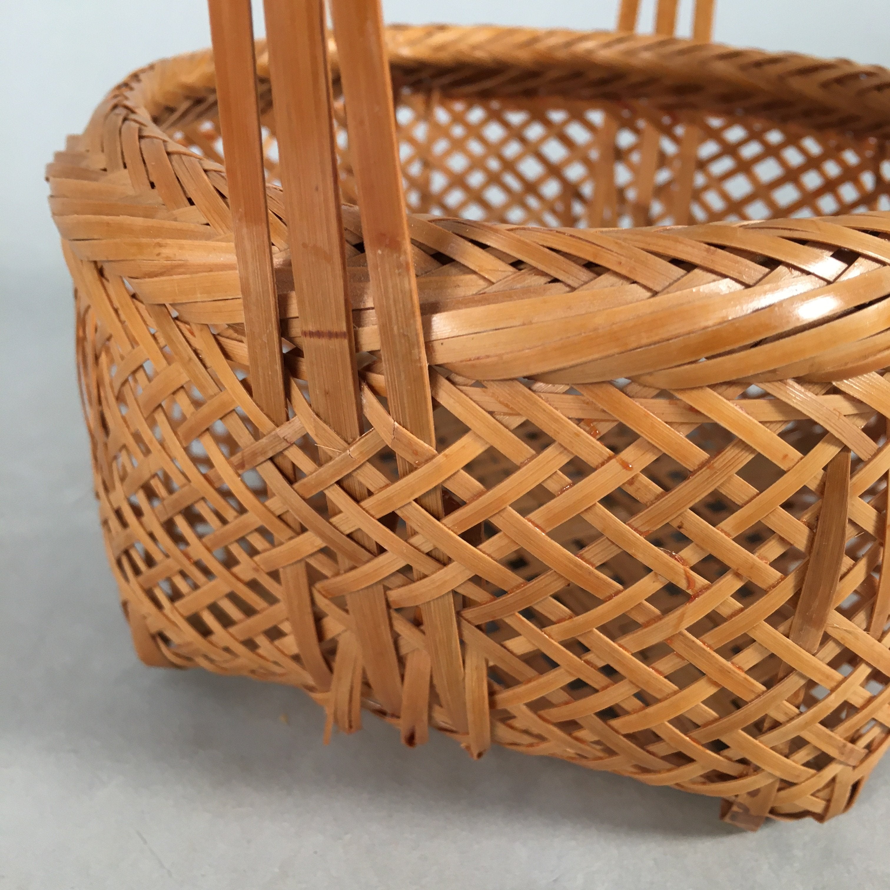 Japanese Bamboo Basket Vtg Flower Vase Ikebana Arrangement Kado B136