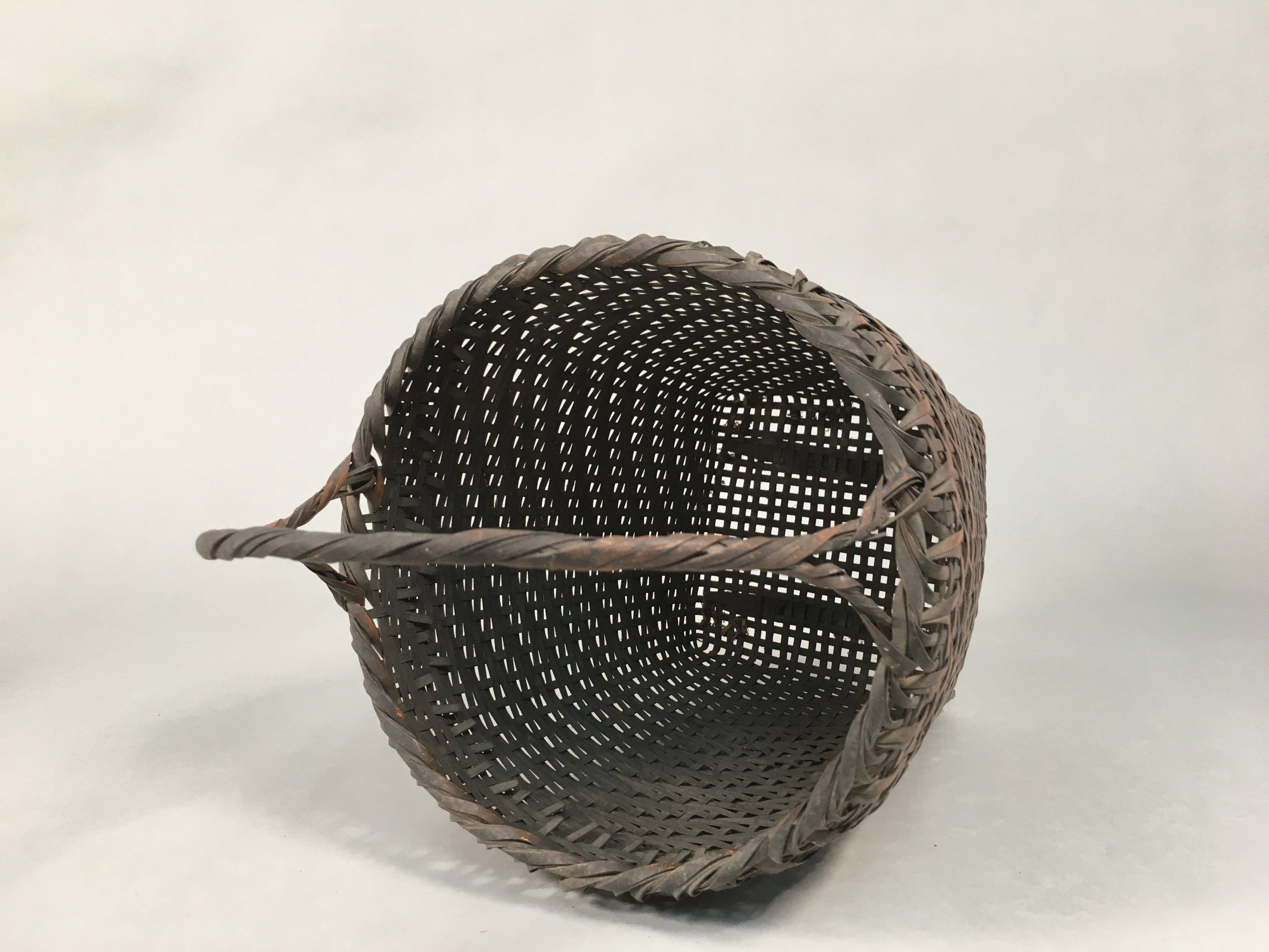 Japanese Bamboo Basket Vtg Flower Vase Ikebana Arrangement Kado B142