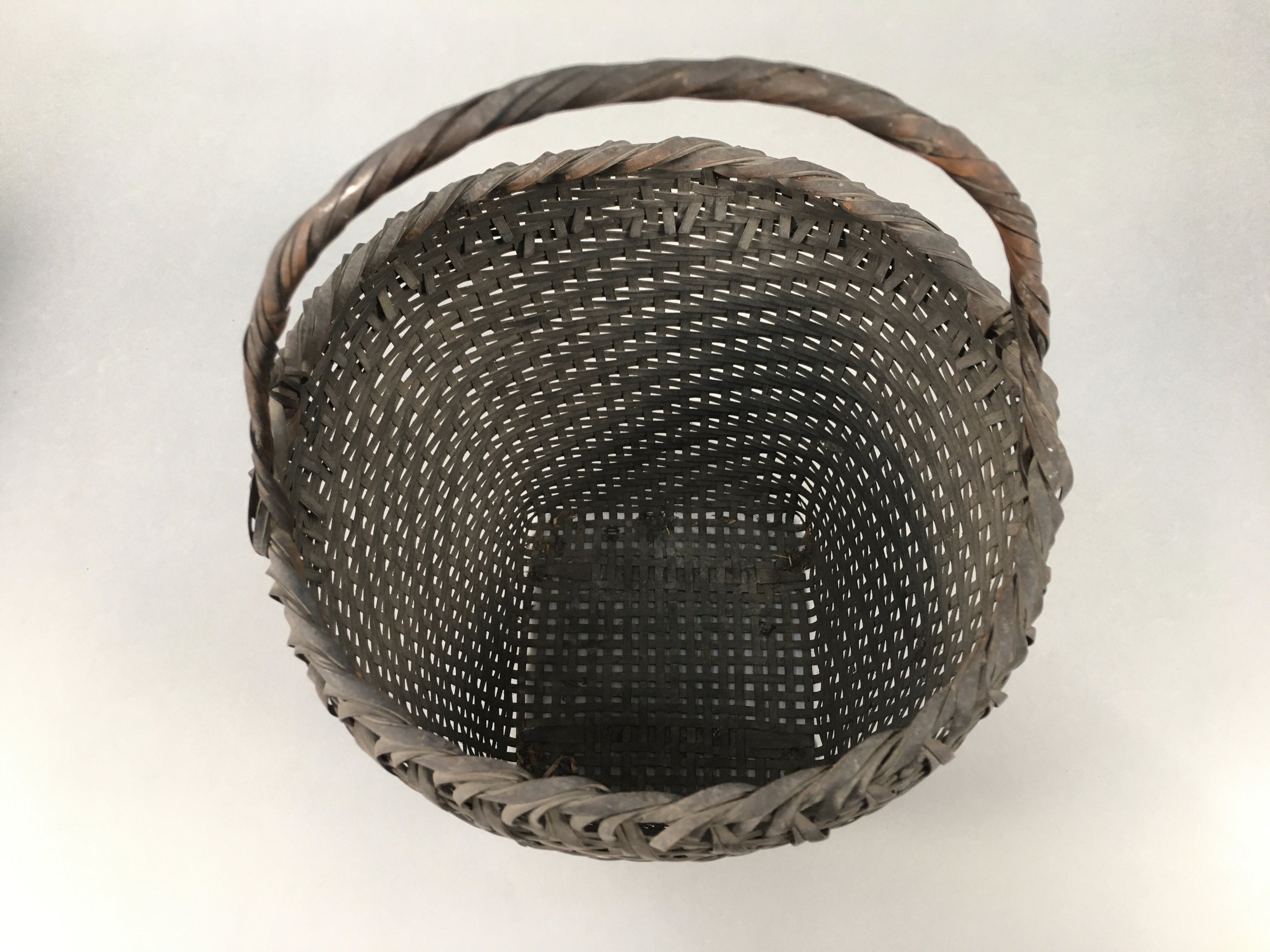 Japanese Bamboo Basket Vtg Flower Vase Ikebana Arrangement Kado B142
