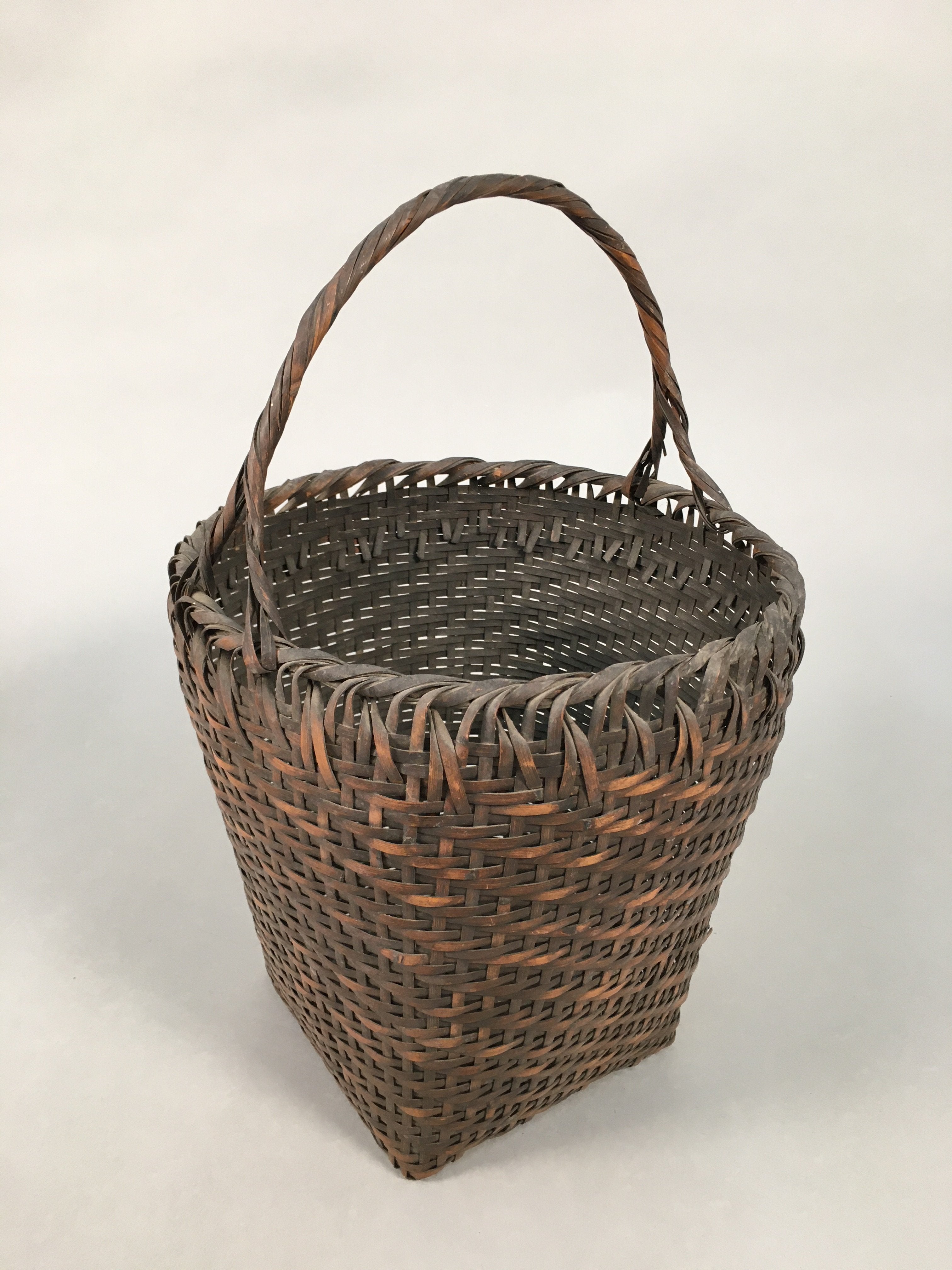 Japanese Bamboo Basket Vtg Flower Vase Ikebana Arrangement Kado B142