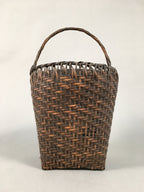 Japanese Bamboo Basket Vtg Flower Vase Ikebana Arrangement Kado B142