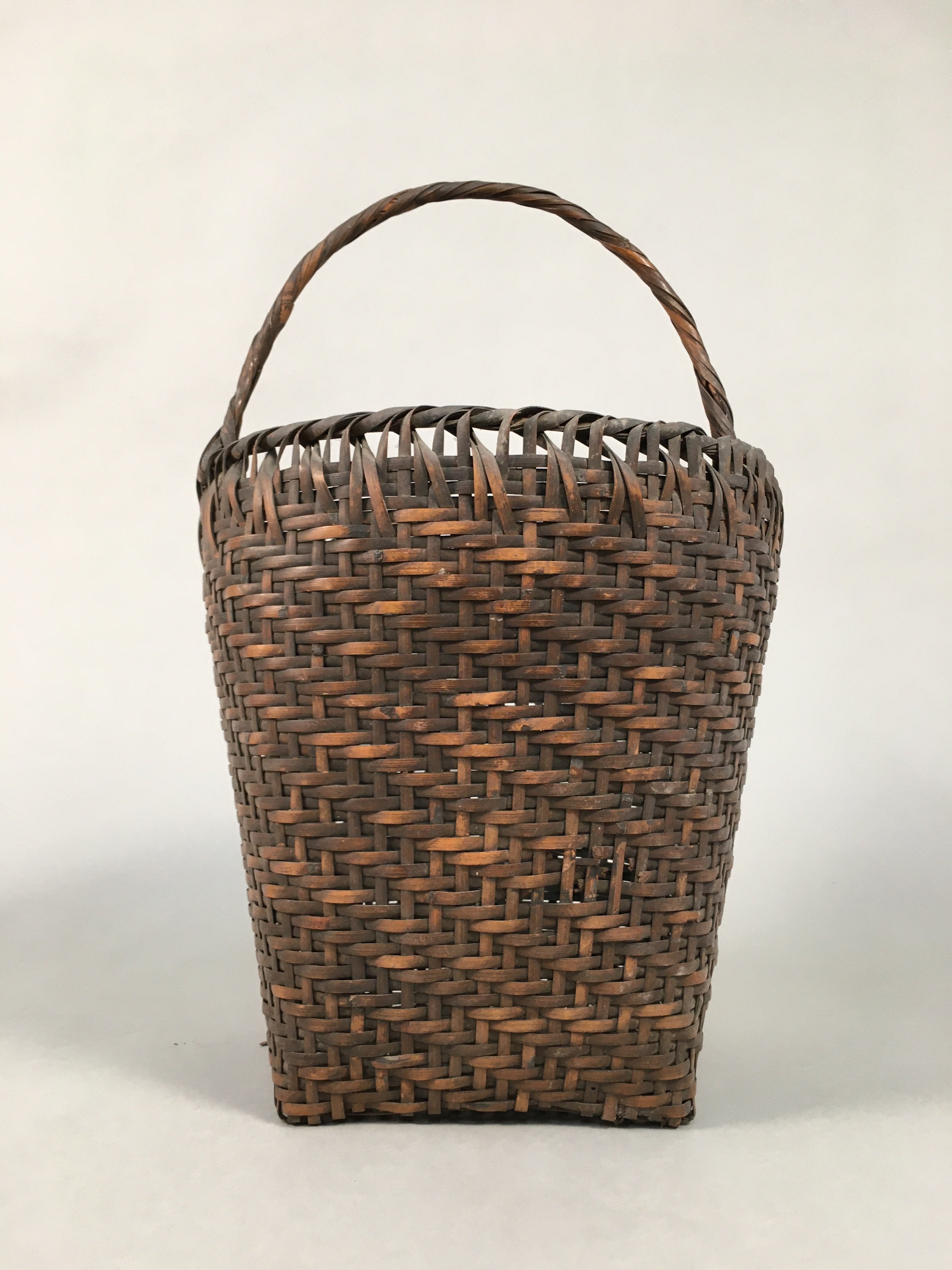 Japanese Bamboo Basket Vtg Flower Vase Ikebana Arrangement Kado B142