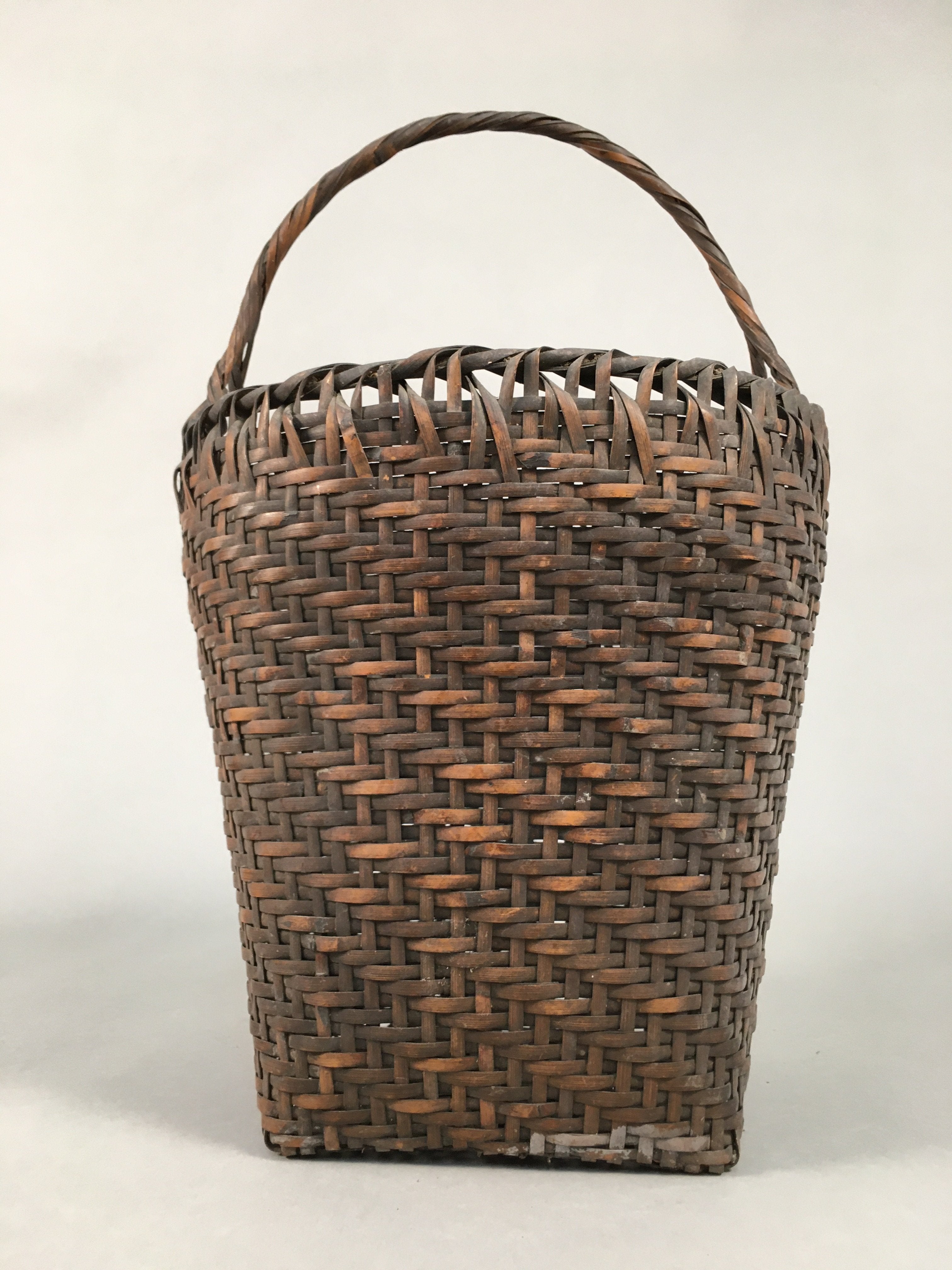 Japanese Bamboo Basket Vtg Flower Vase Ikebana Arrangement Kado B142