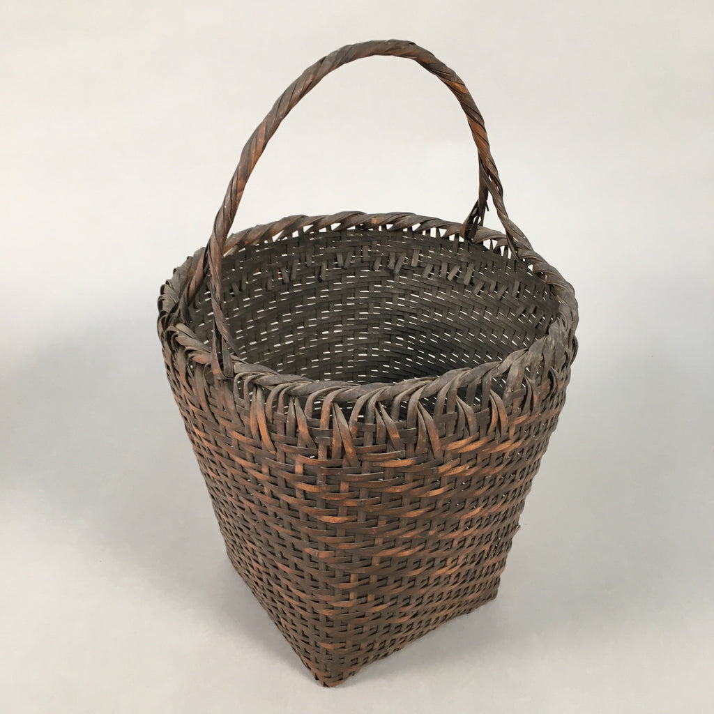 Japanese Bamboo Basket Vtg Flower Vase Ikebana Arrangement Kado B142