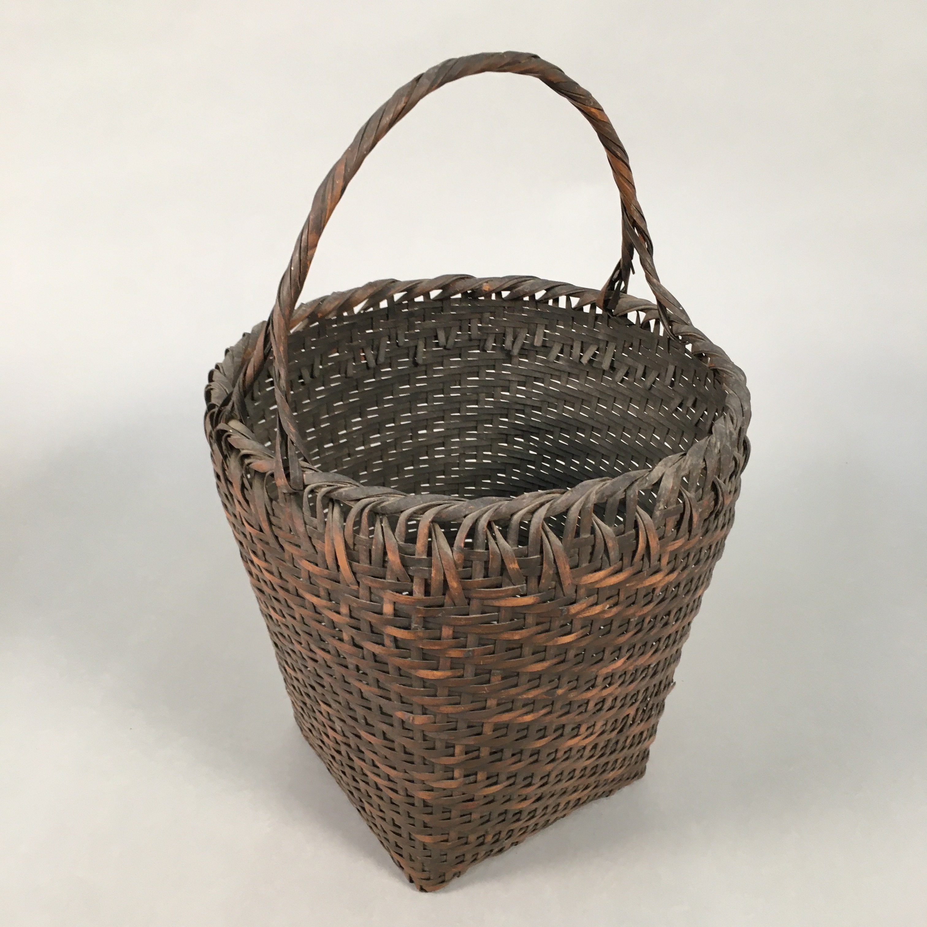 Japanese Bamboo Basket Vtg Flower Vase Ikebana Arrangement Kado B142