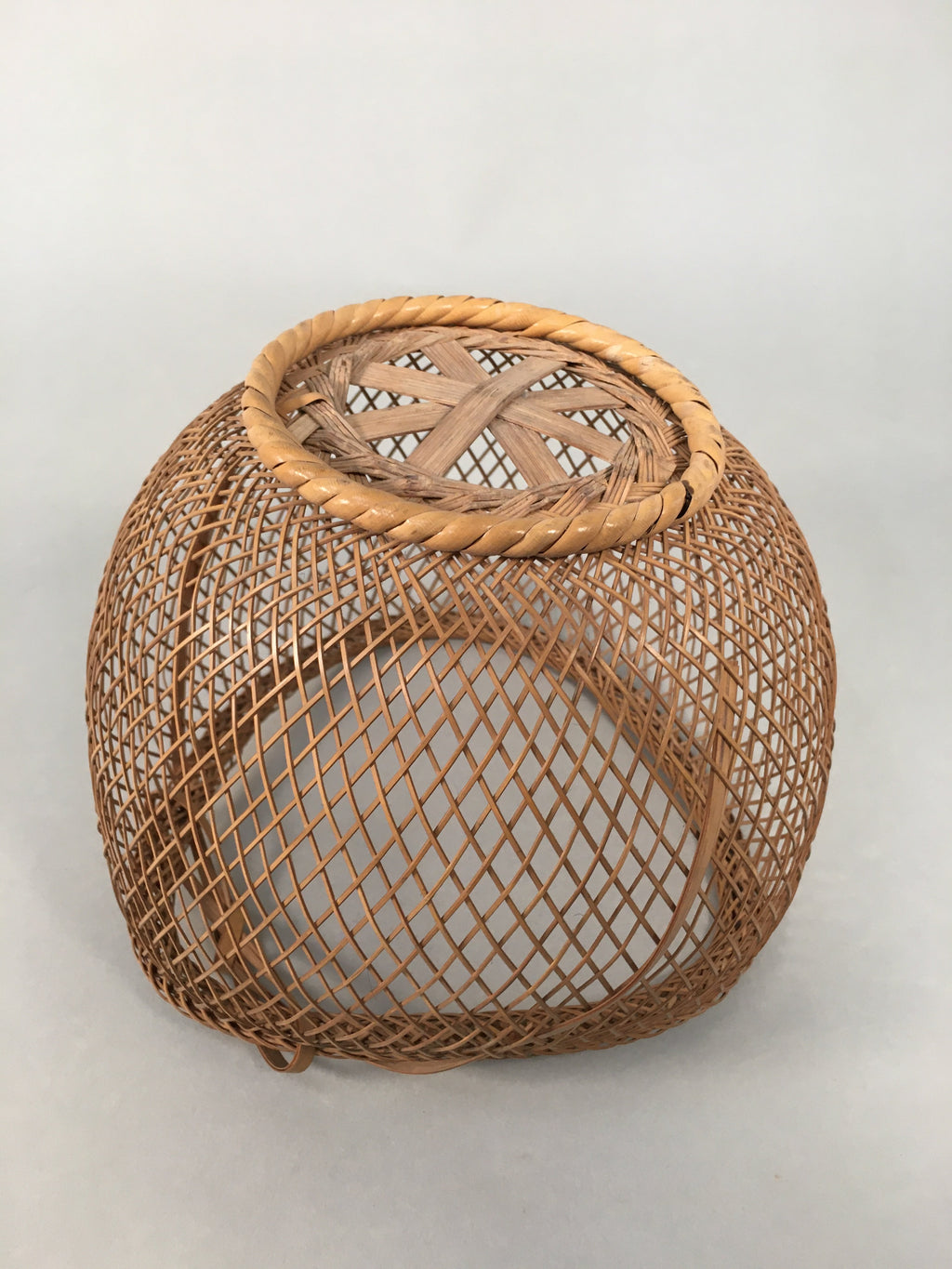 Japanese Bamboo Basket Vtg Flower Vase Ikebana Arrangement Kado B143