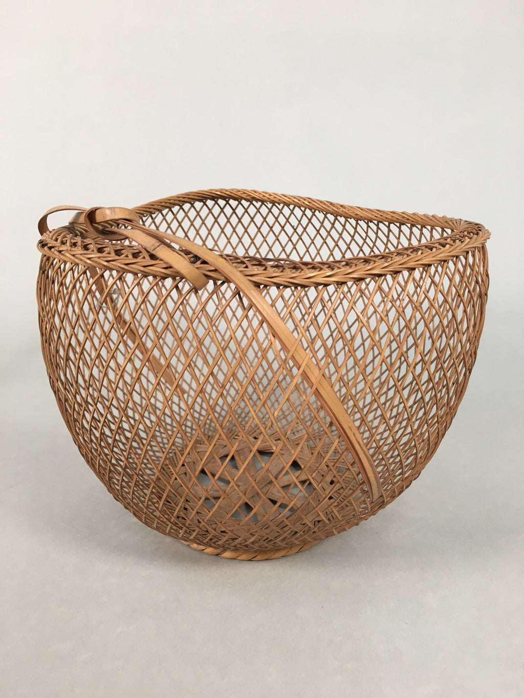 Japanese Bamboo Basket Vtg Flower Vase Ikebana Arrangement Kado B143
