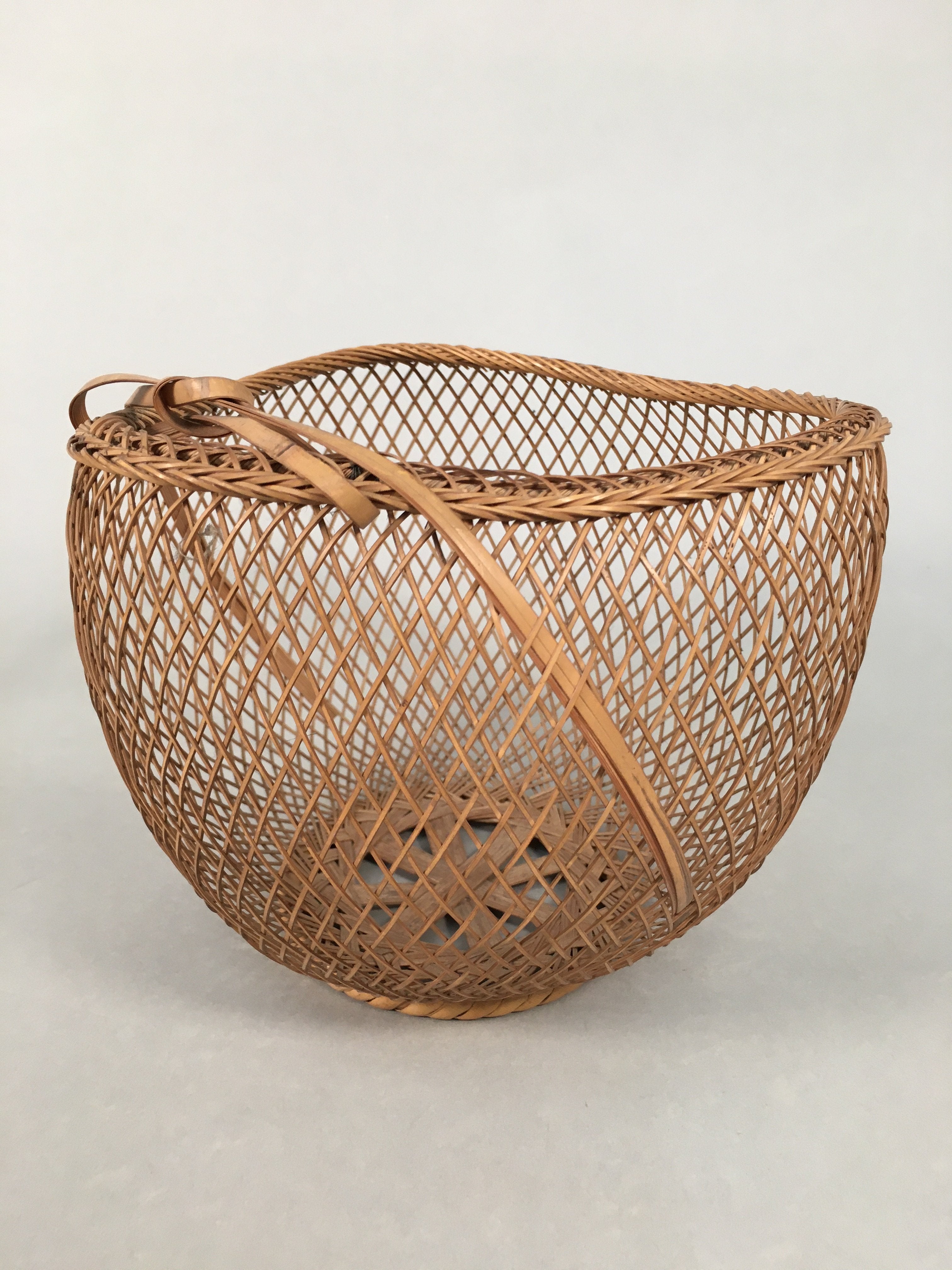 Japanese Bamboo Basket Vtg Flower Vase Ikebana Arrangement Kado B143