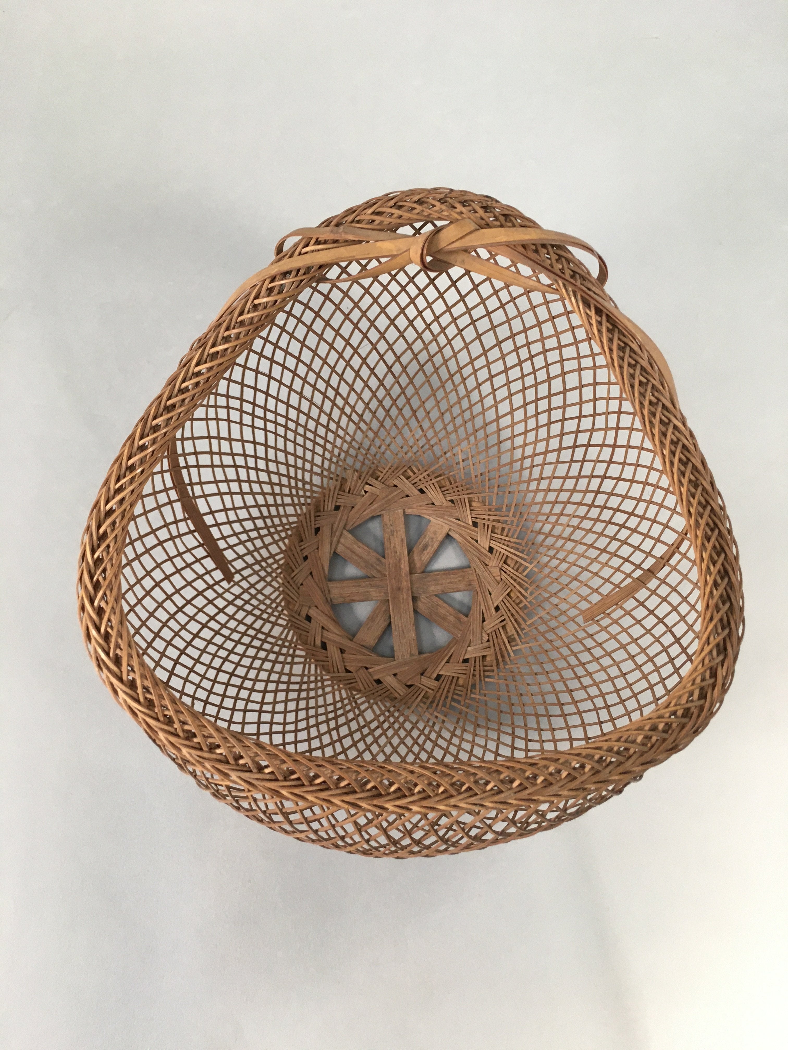 Japanese Bamboo Basket Vtg Flower Vase Ikebana Arrangement Kado B143