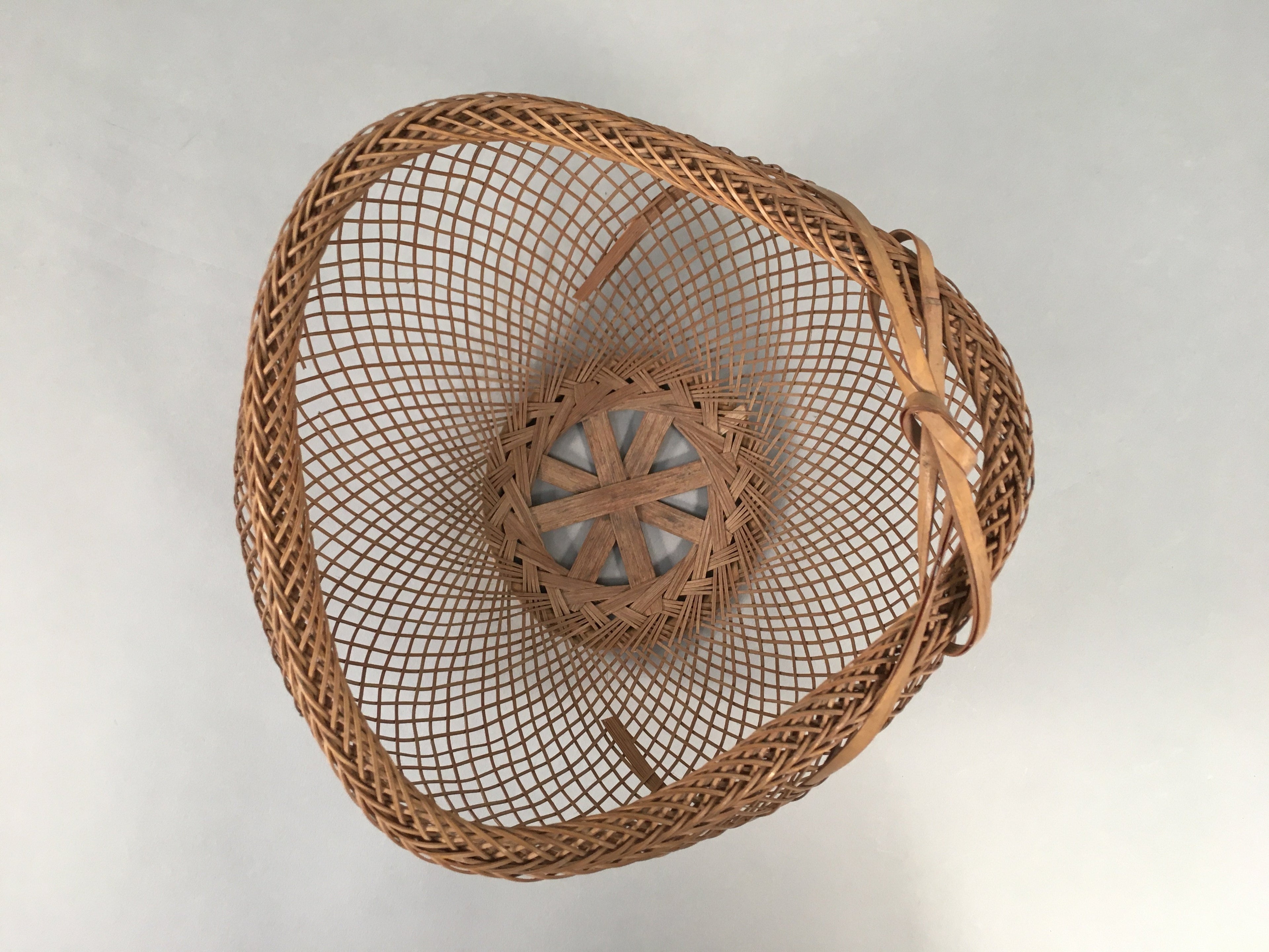 Japanese Bamboo Basket Vtg Flower Vase Ikebana Arrangement Kado B143