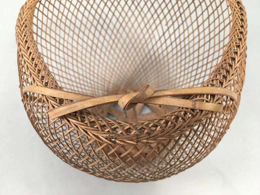 Japanese Bamboo Basket Vtg Flower Vase Ikebana Arrangement Kado B143