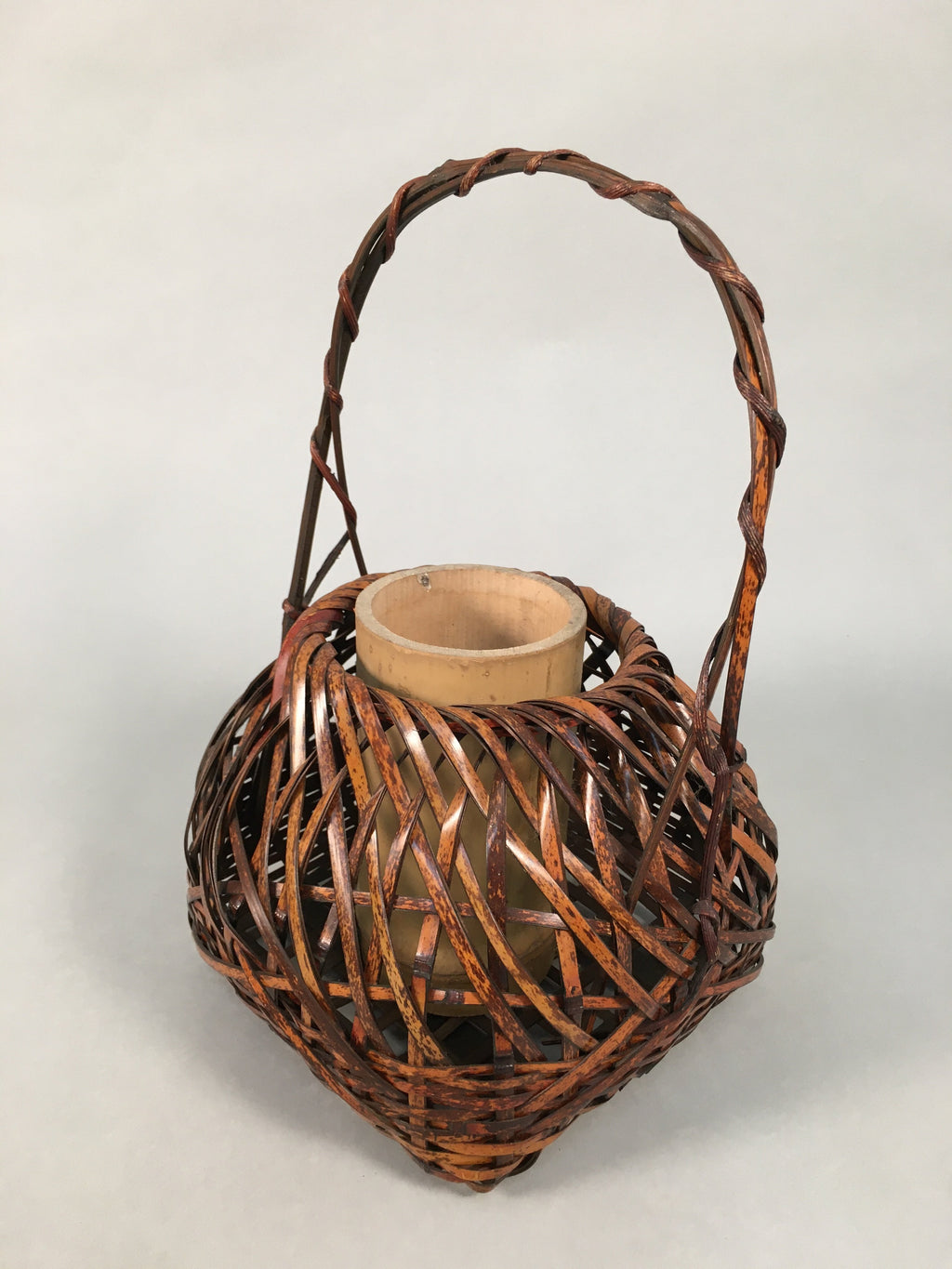 Japanese Bamboo Basket Vtg Flower Vase Ikebana Arrangement Kado B145