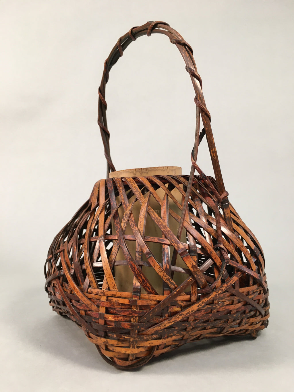 Japanese Bamboo Basket Vtg Flower Vase Ikebana Arrangement Kado B145